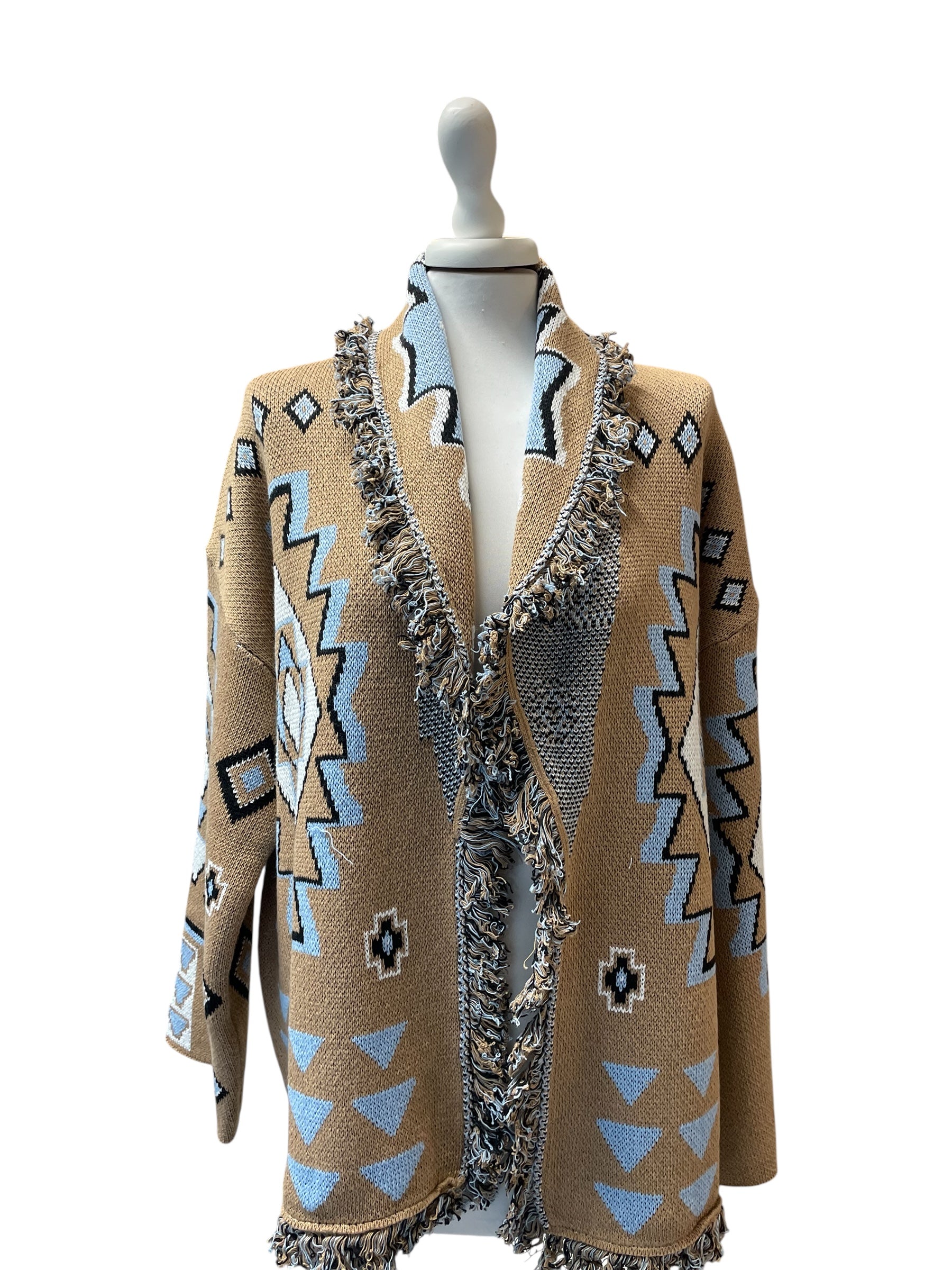 Cardigan alanui camel/azzurro/panna