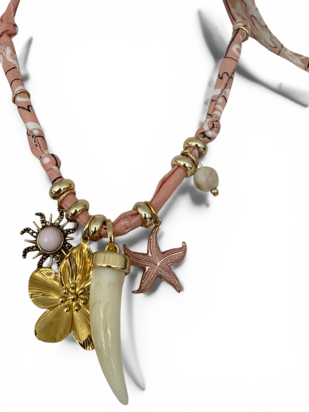 NECKLACE BANDANA cipria corno+ fiori