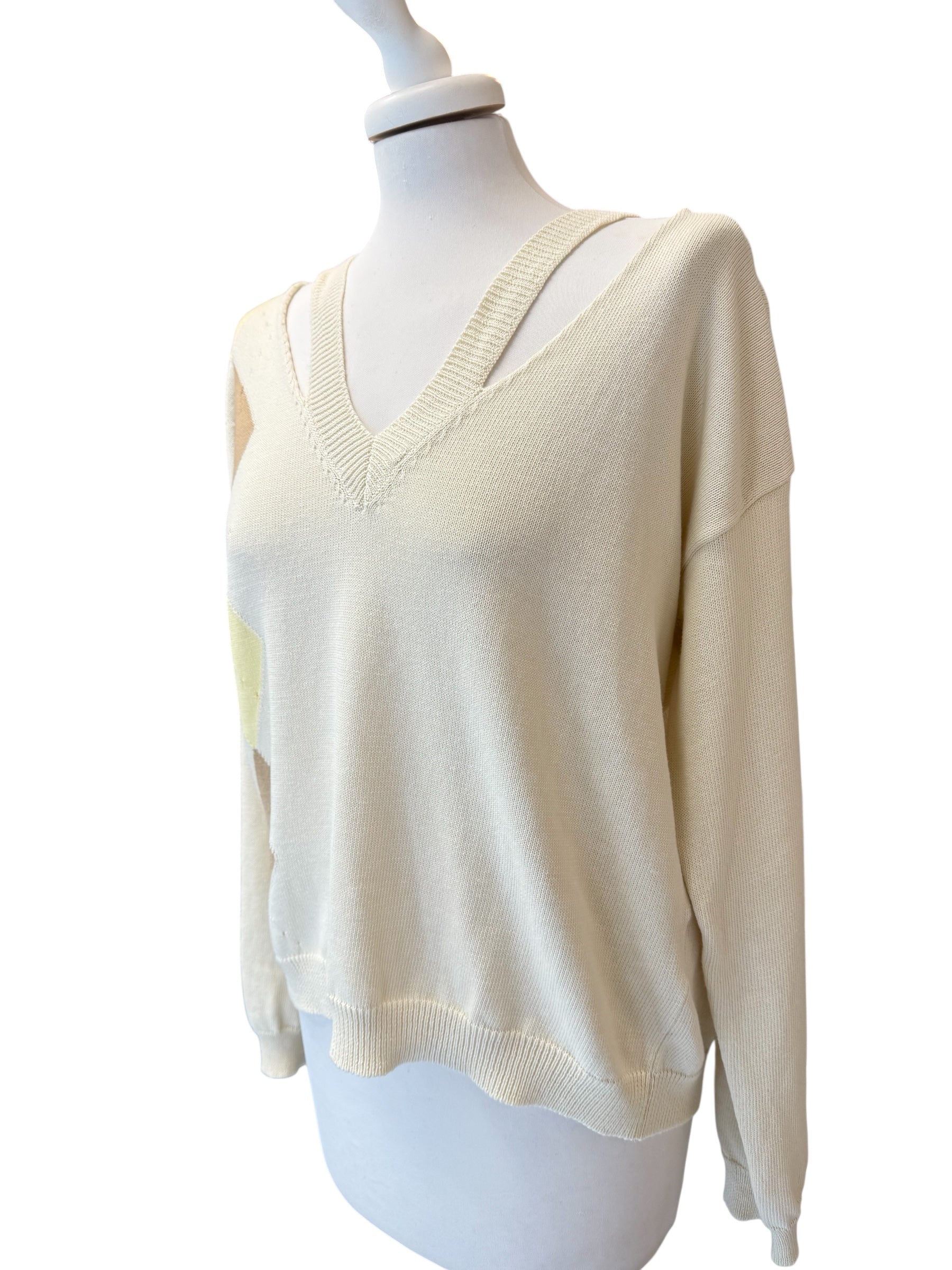 Maglia cutout crema rombi Camel/giallo
