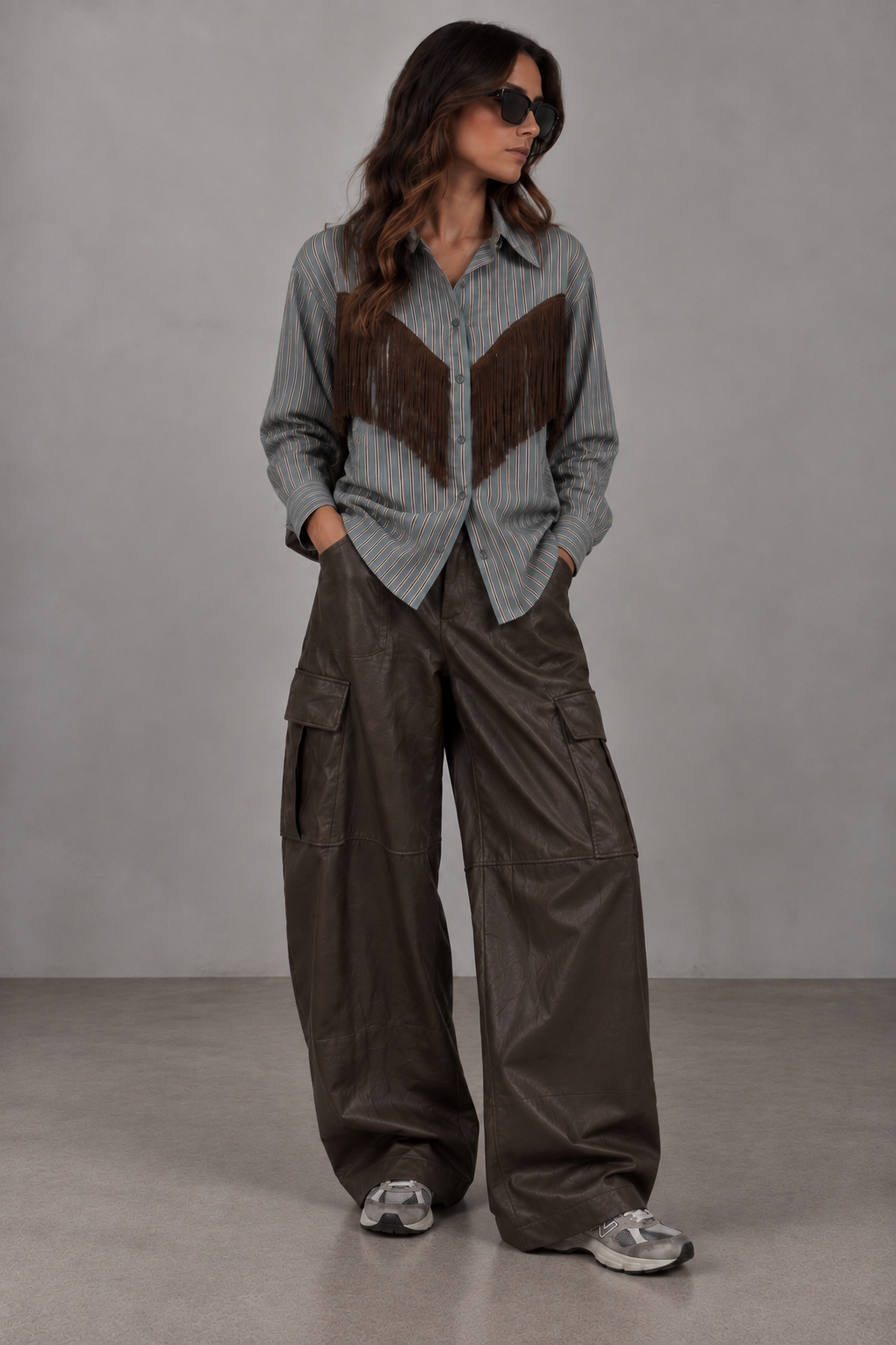 Camicia frangia verde/ moro