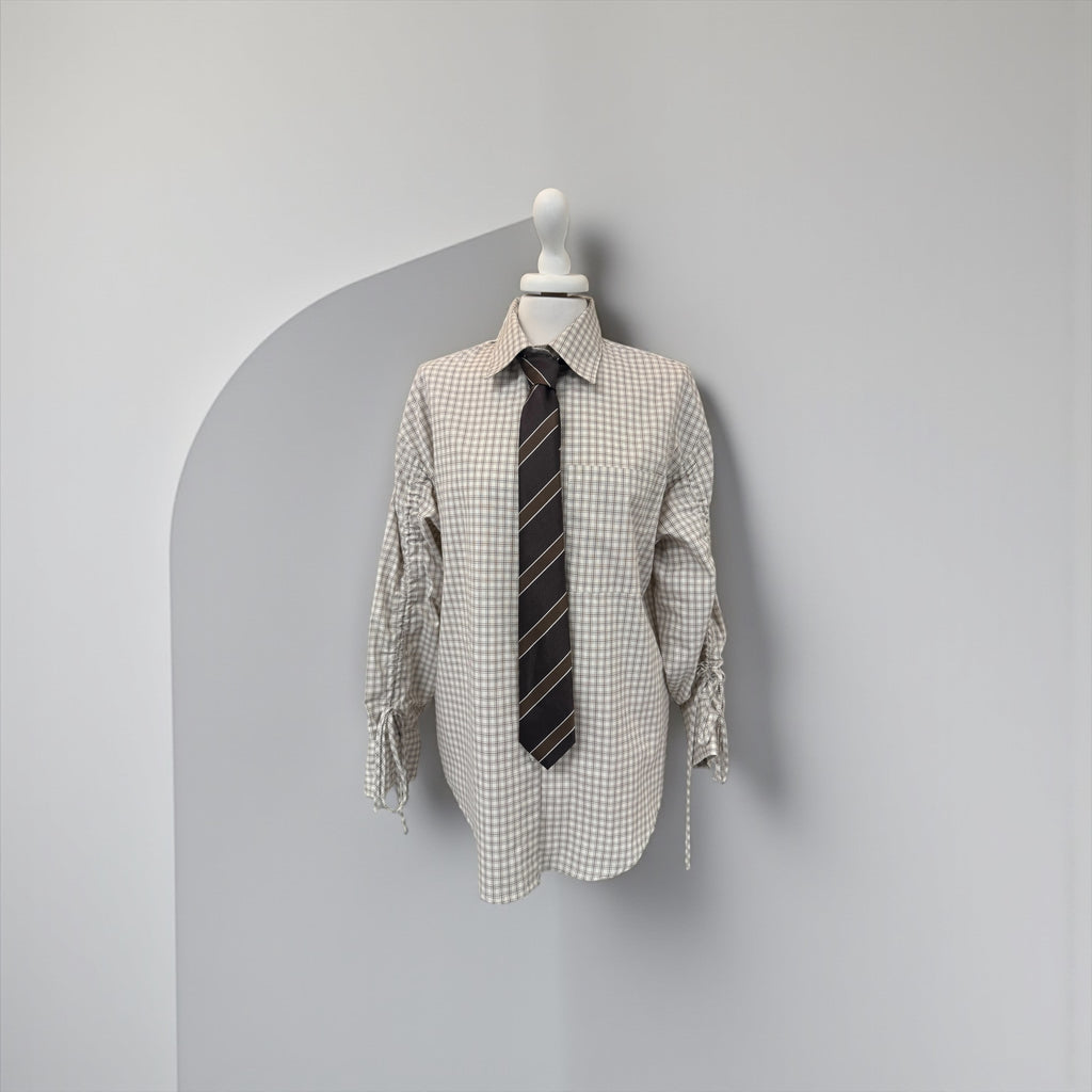 Camicia a quadri arriccio manica + cravatta