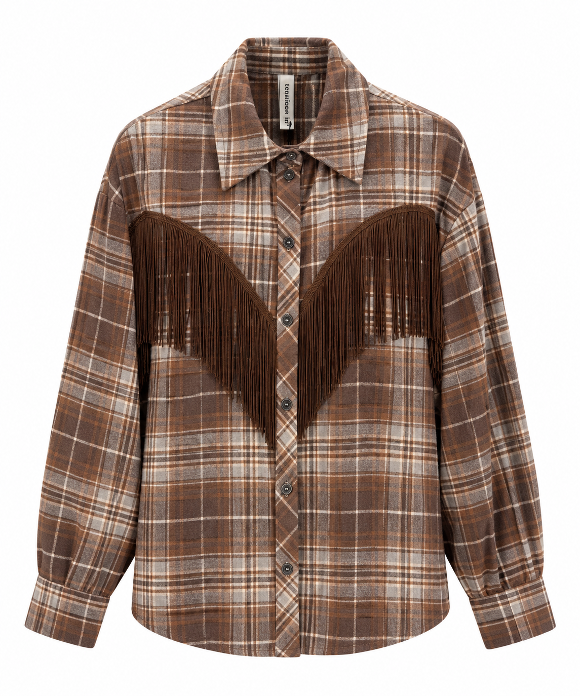 Camicia check con frange grigio/moro