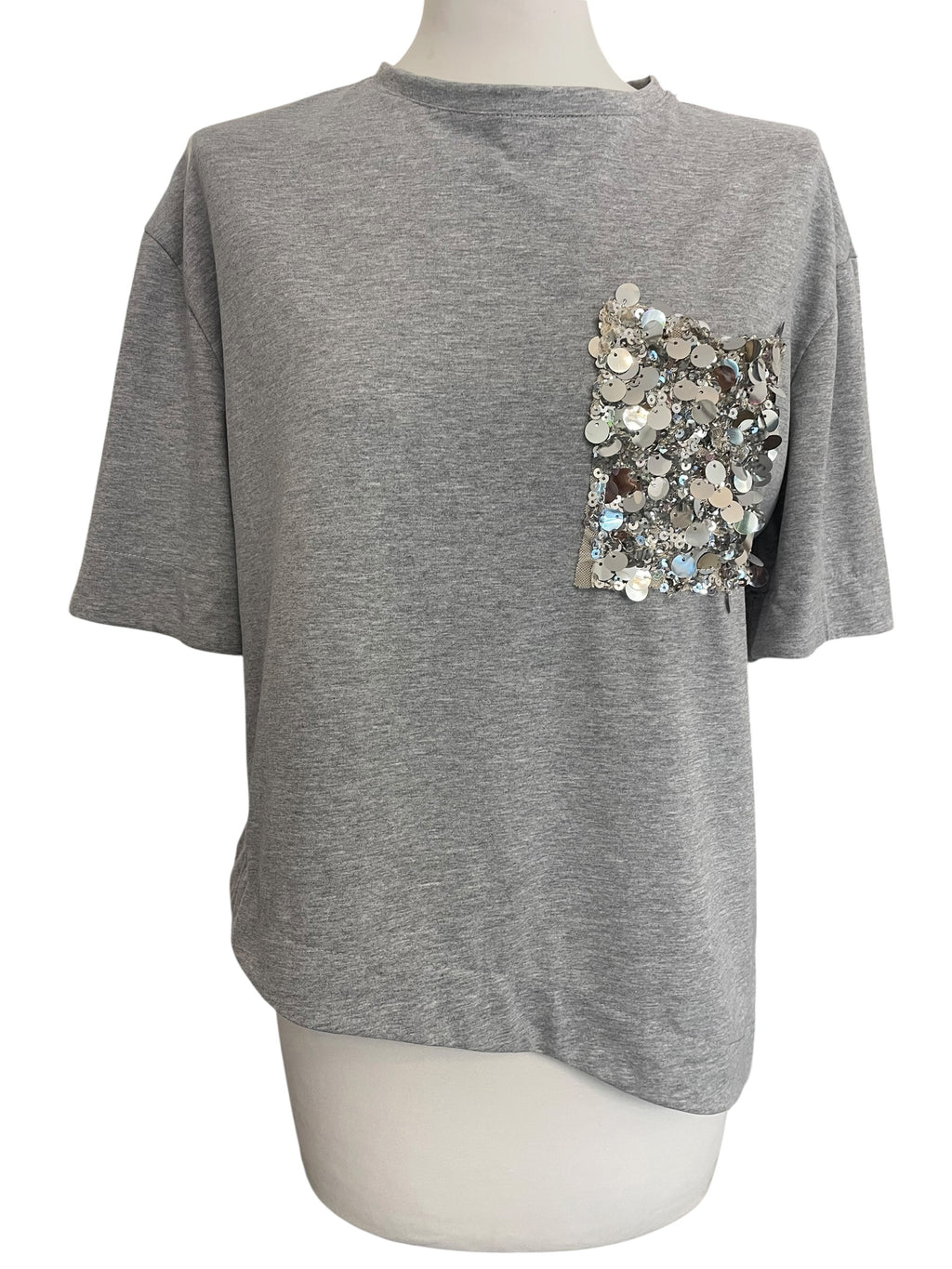 T-shirt asimmetrica taschino paiettes