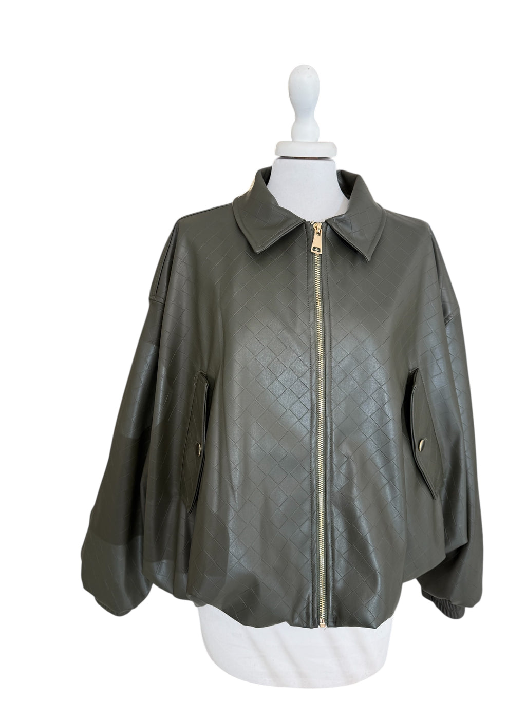 Bomber in ecopelle intrecciata verde