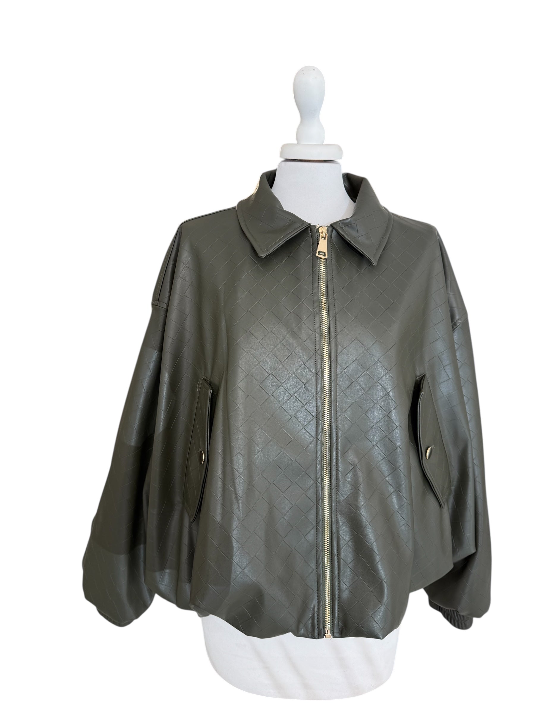 Bomber in ecopelle intrecciata verde