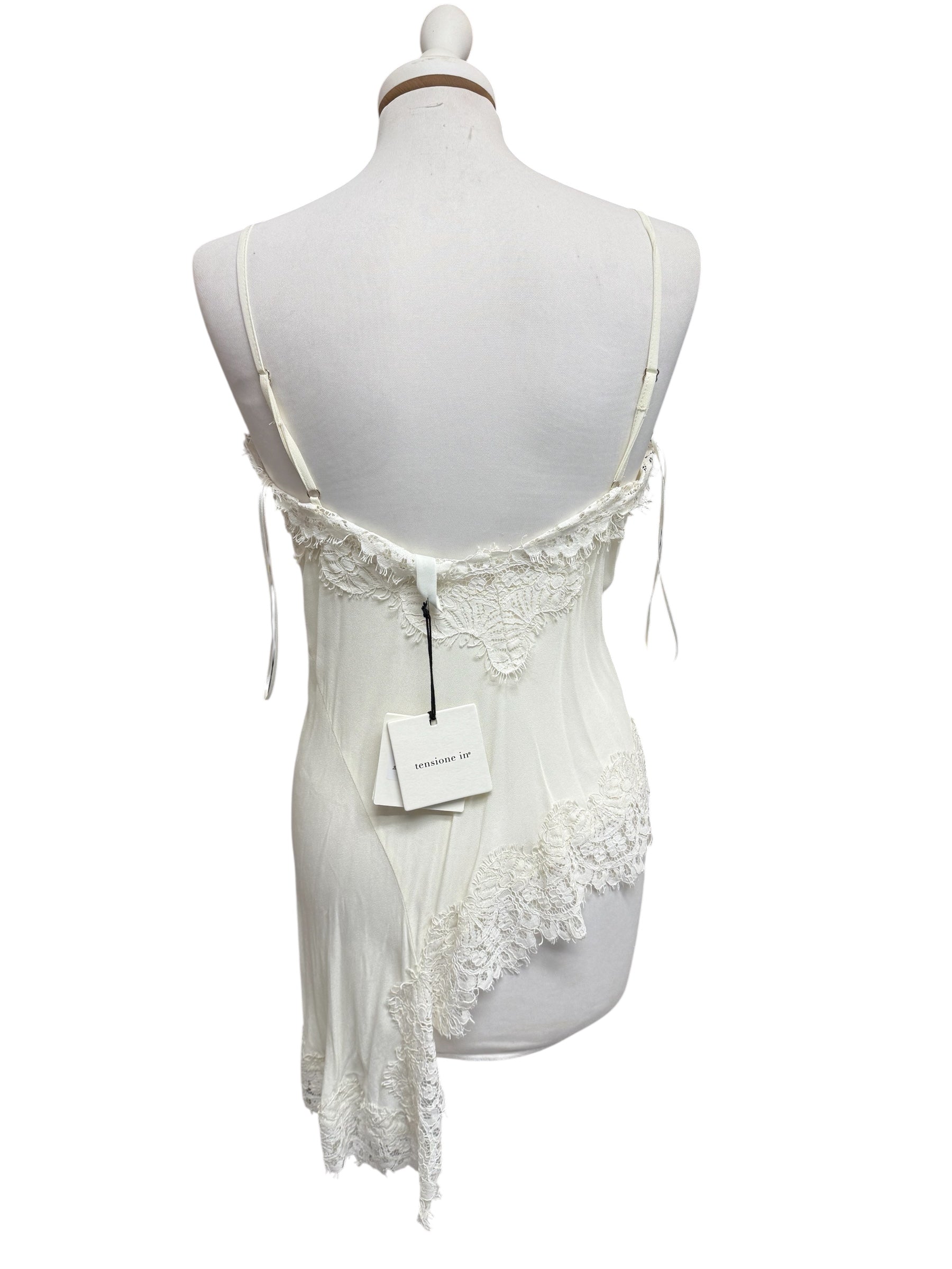 Top asimmetrico pizzo panna