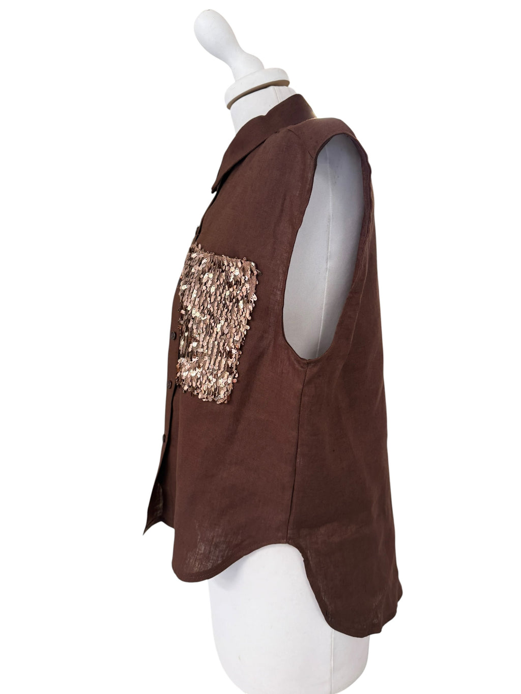 Camicia in lino con taschino in paiettes