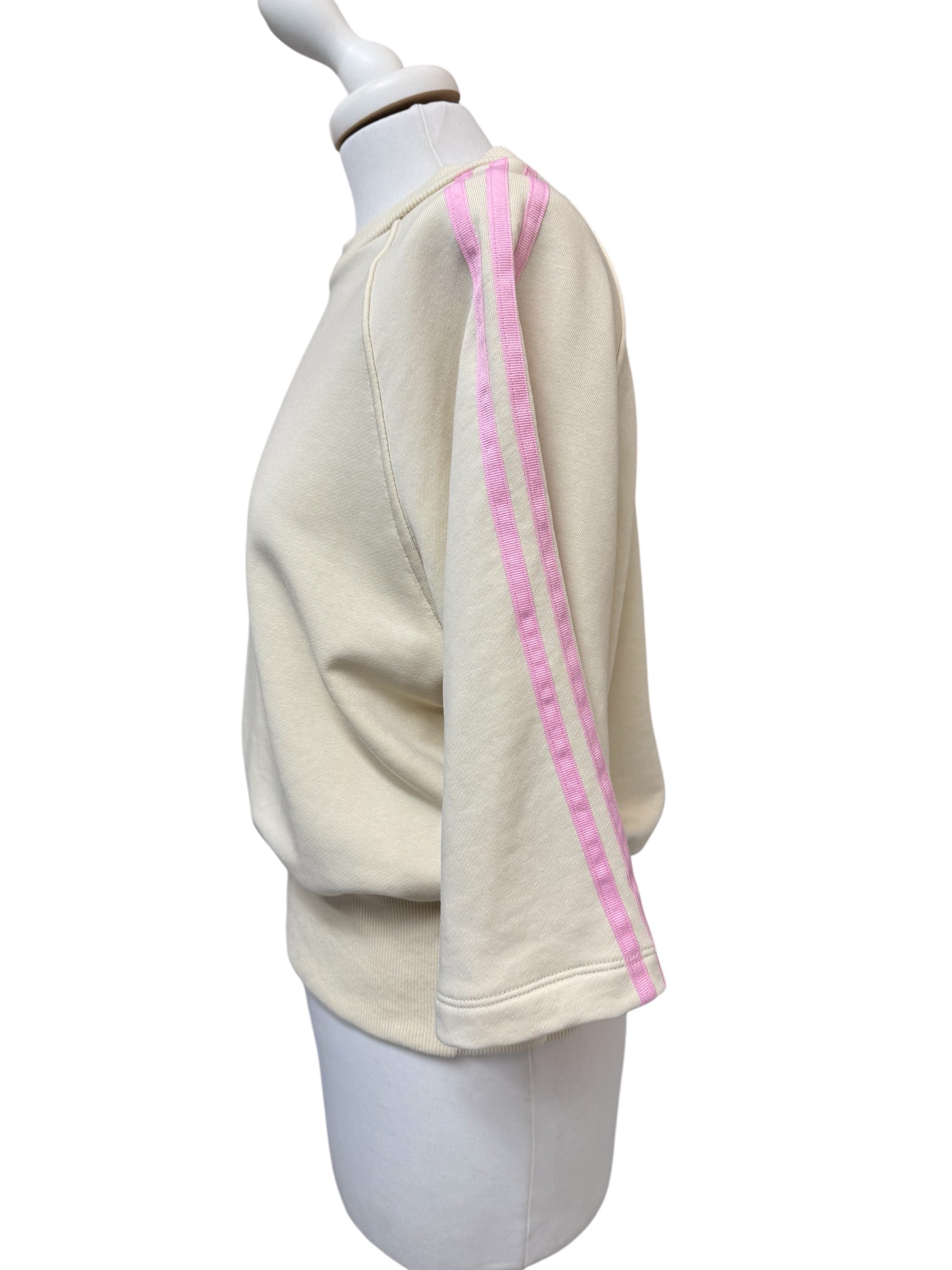 Felpa crema/rosa manica 3/4 bande laterali