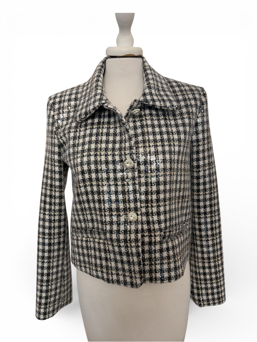 Giacca chanel paiettes bco/nero bottoni gioiello