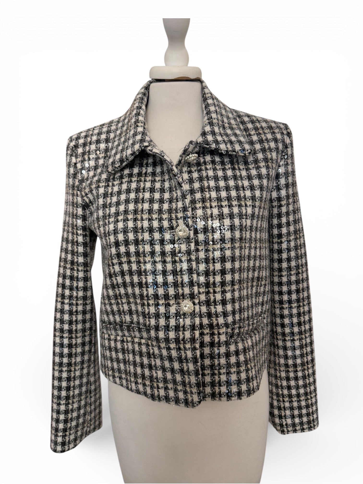 Giacca chanel paiettes bco/nero bottoni gioiello