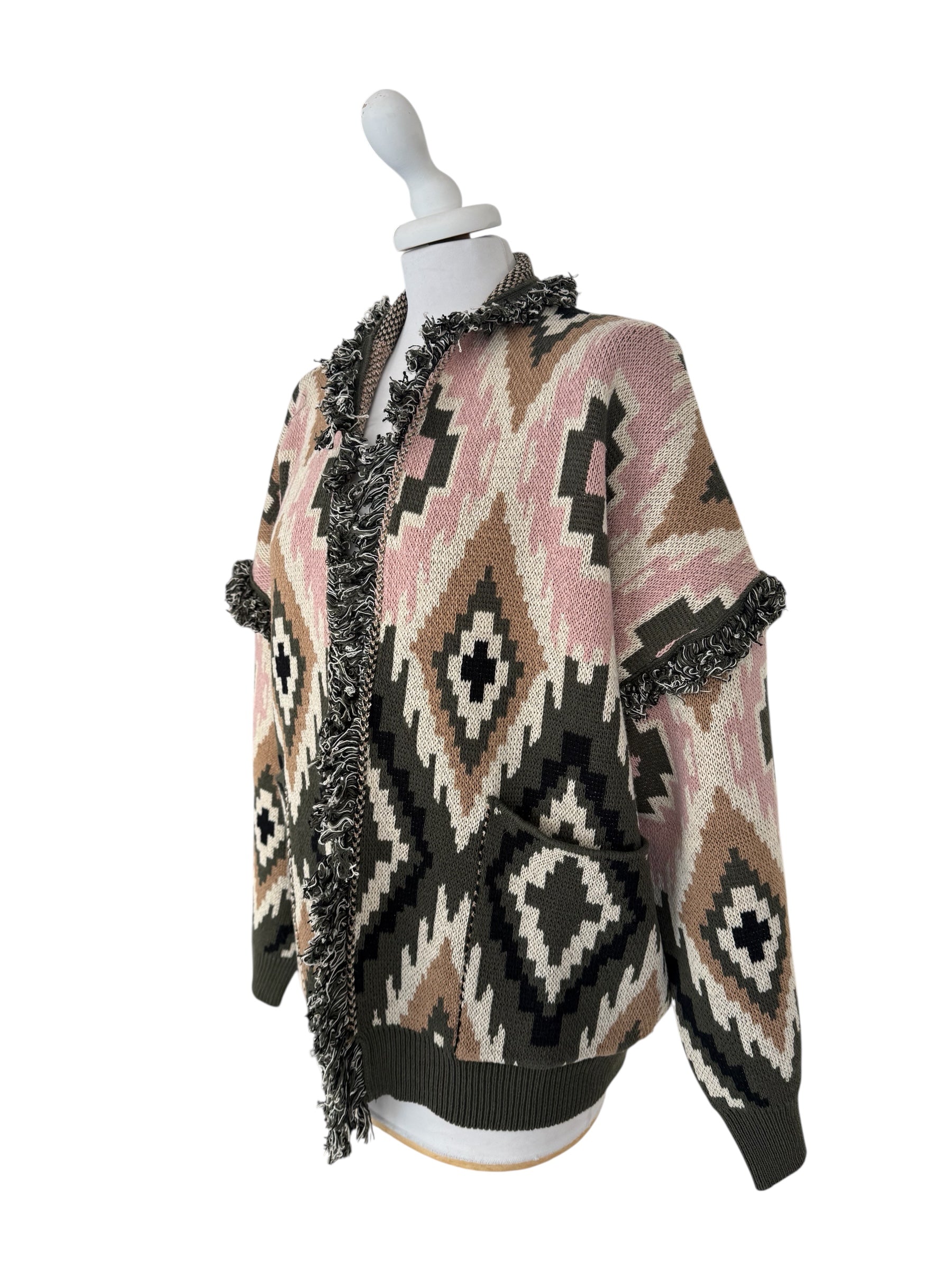 Cardigan alanui rosa/verde/camel