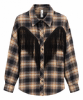 Camicia check frange nero/beige/bruciato