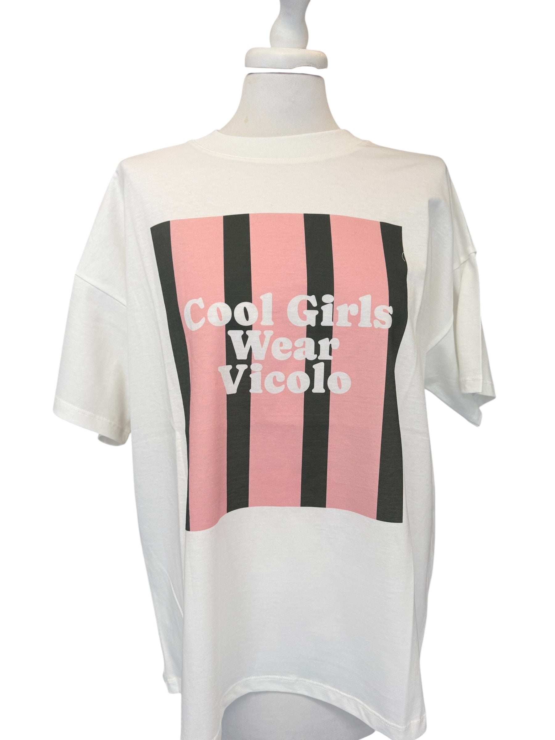 T-shirt over bianca stampa rigata