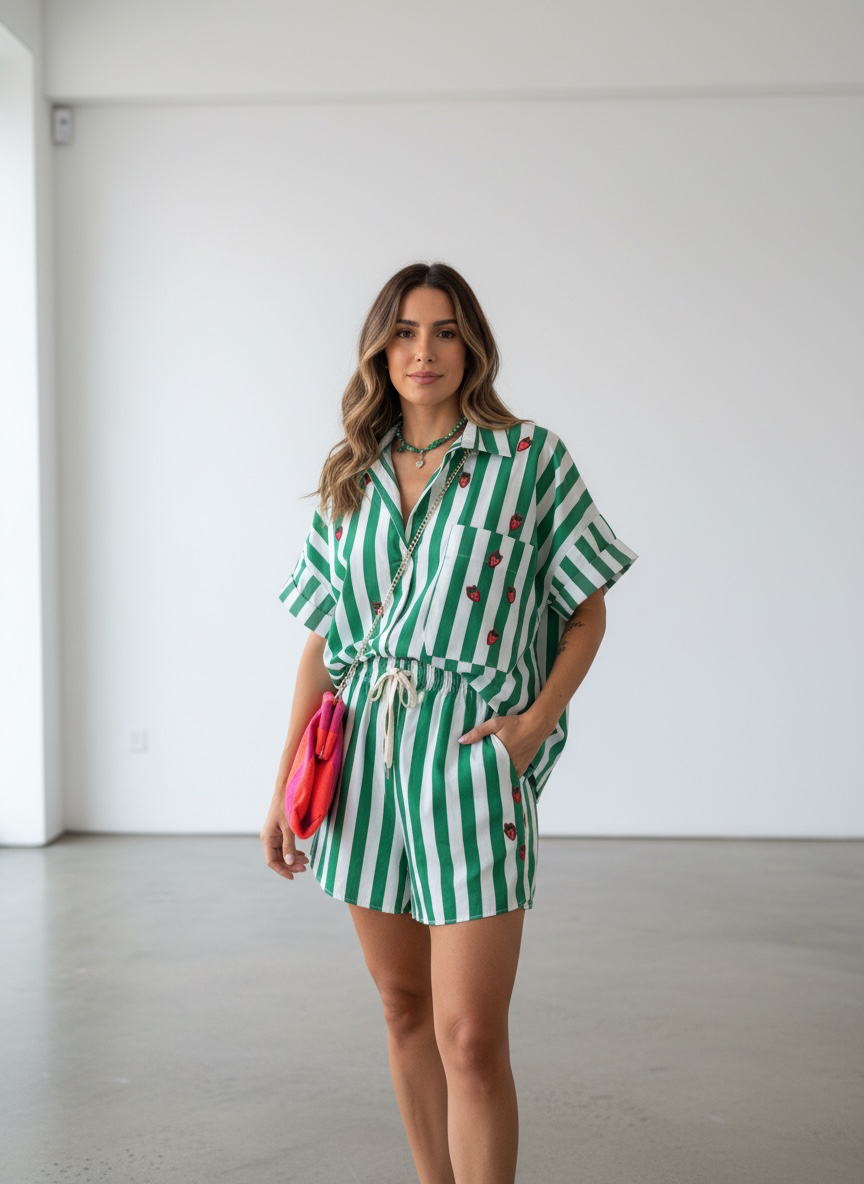 Camicia a righe verde con 🍓