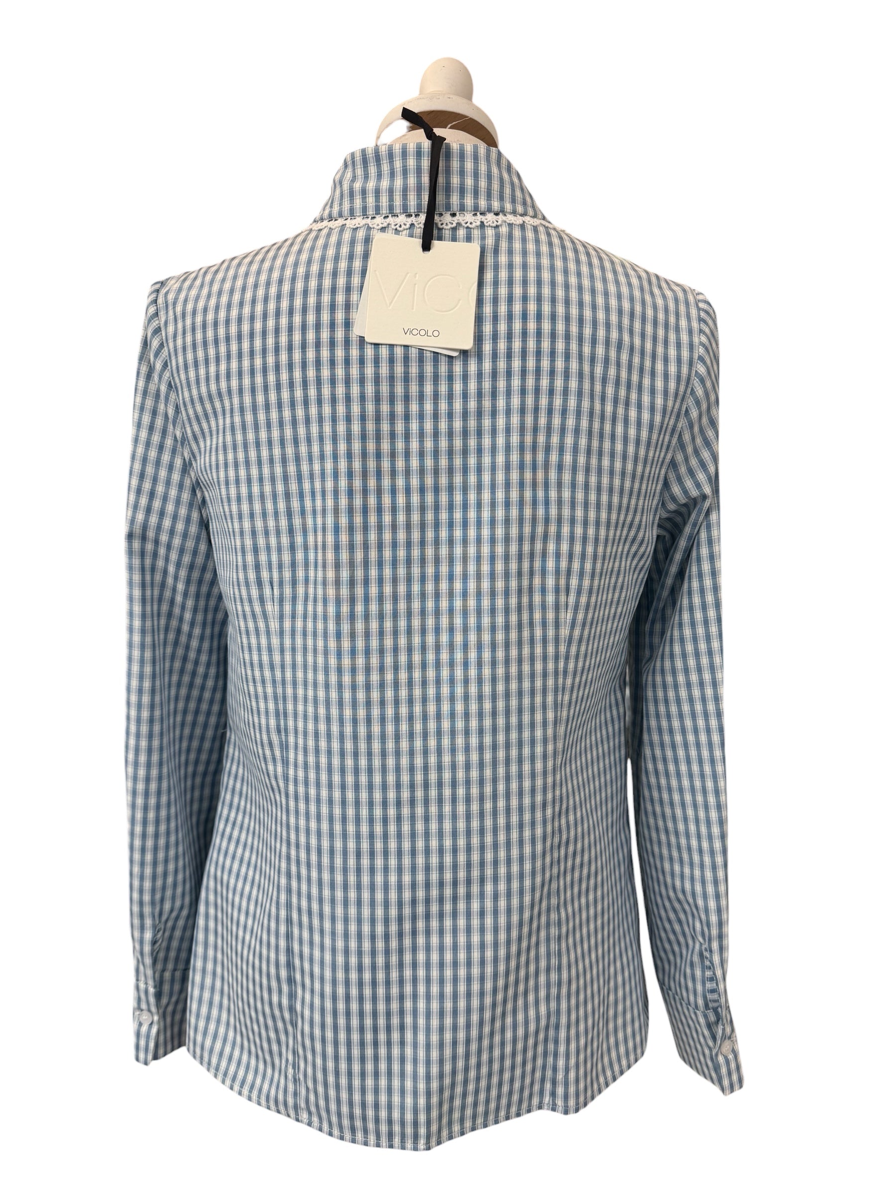 Camicia quadretti azzurro/bco con pizzo