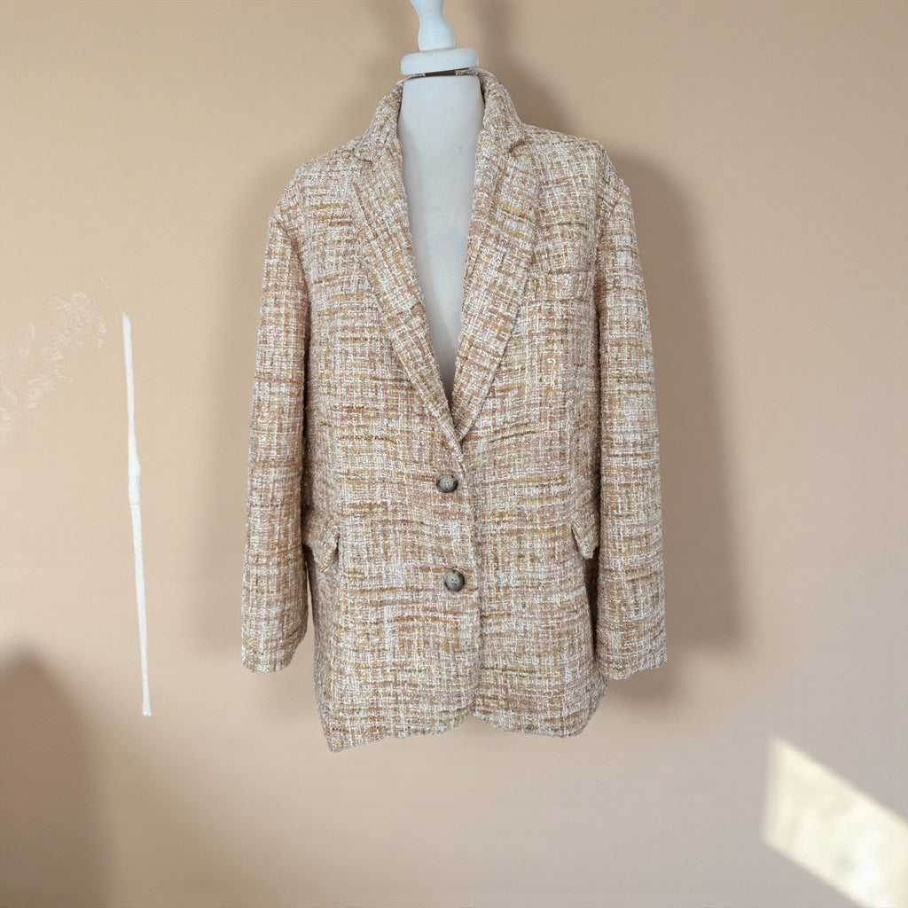 Giacca boucle paiettes panna/rosa/beige