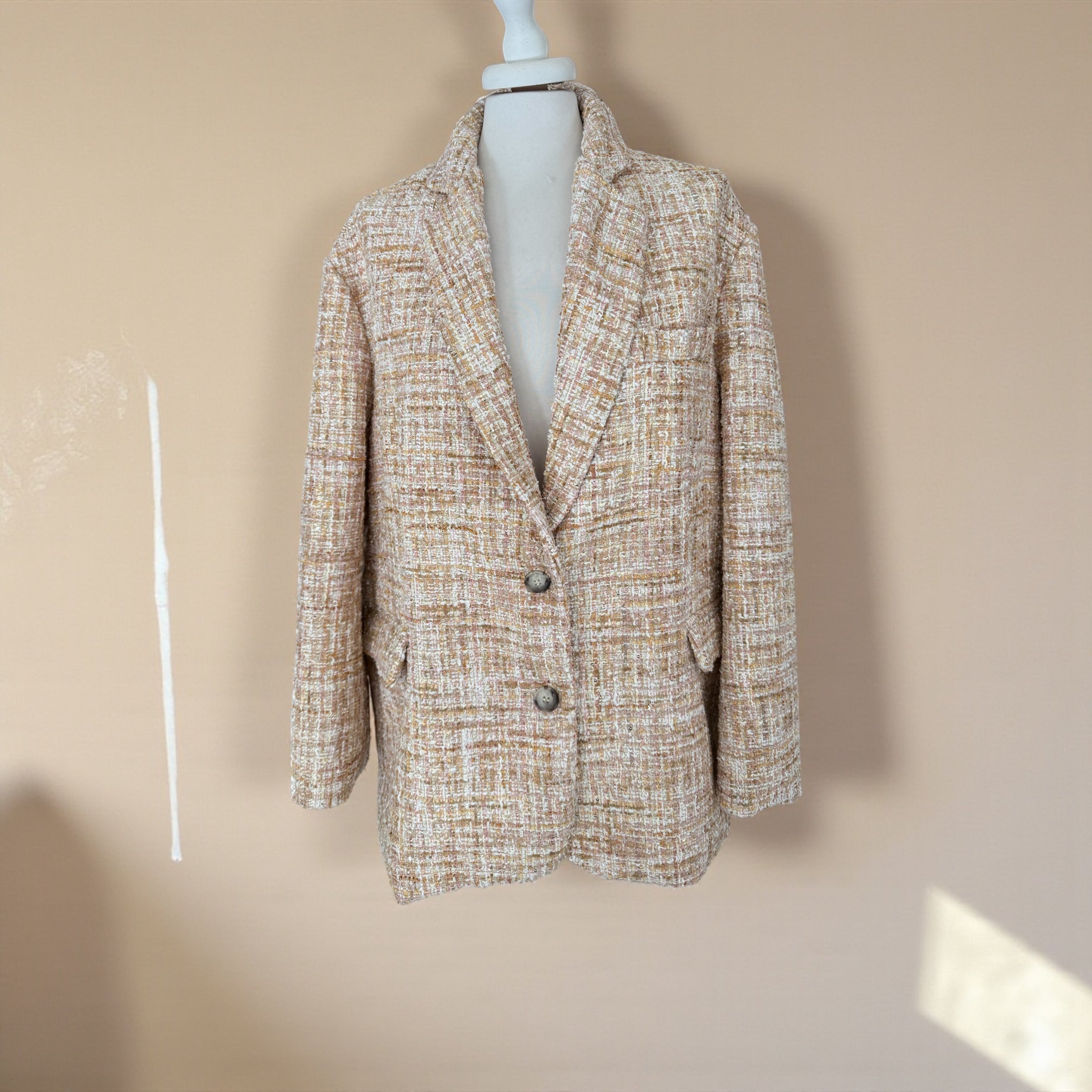 Giacca boucle paiettes panna/rosa/beige