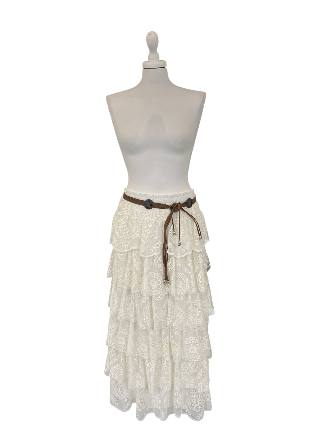 Gonna panna lunga a balze tulle ricamato