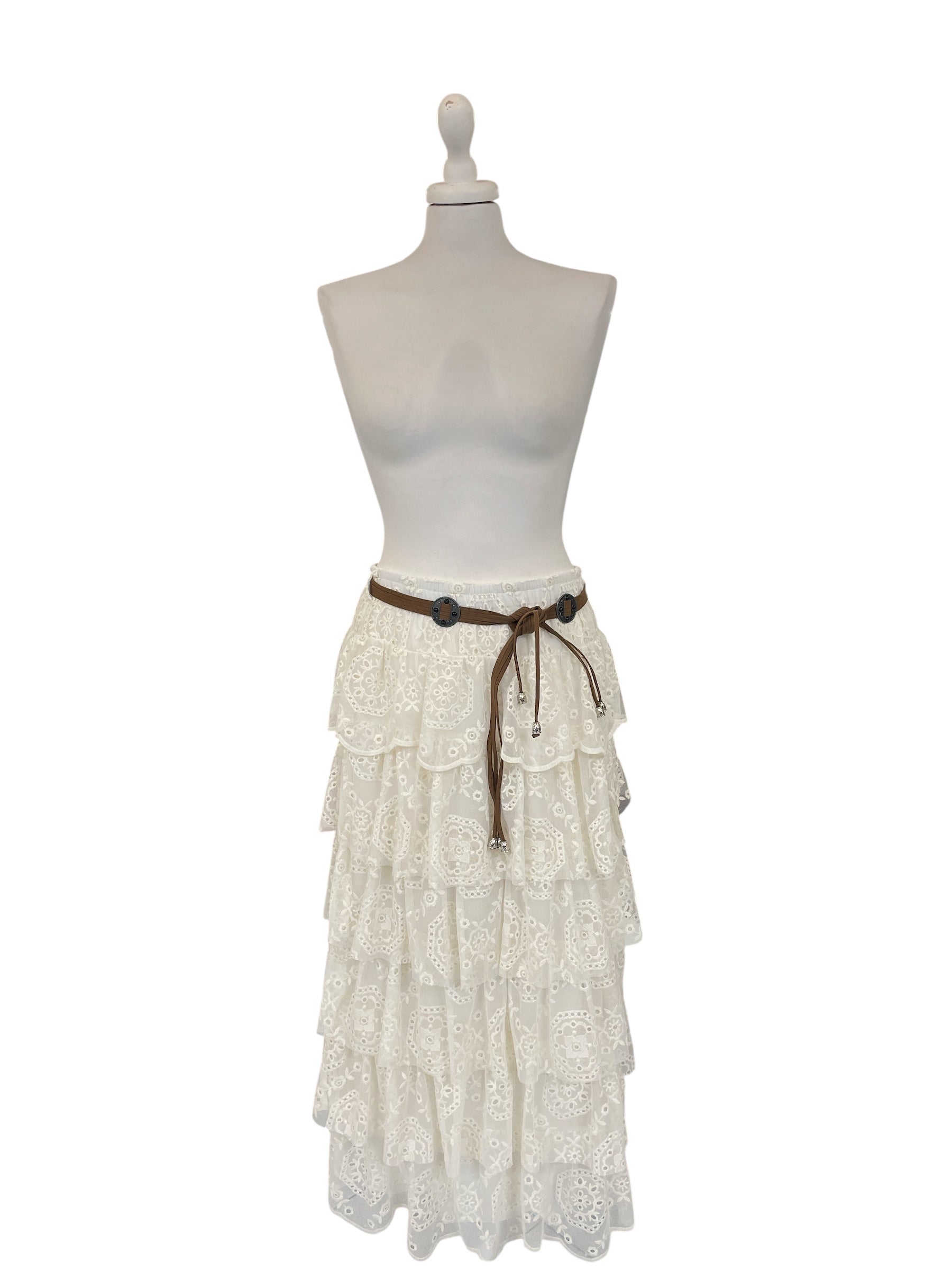 Gonna panna lunga a balze tulle ricamato