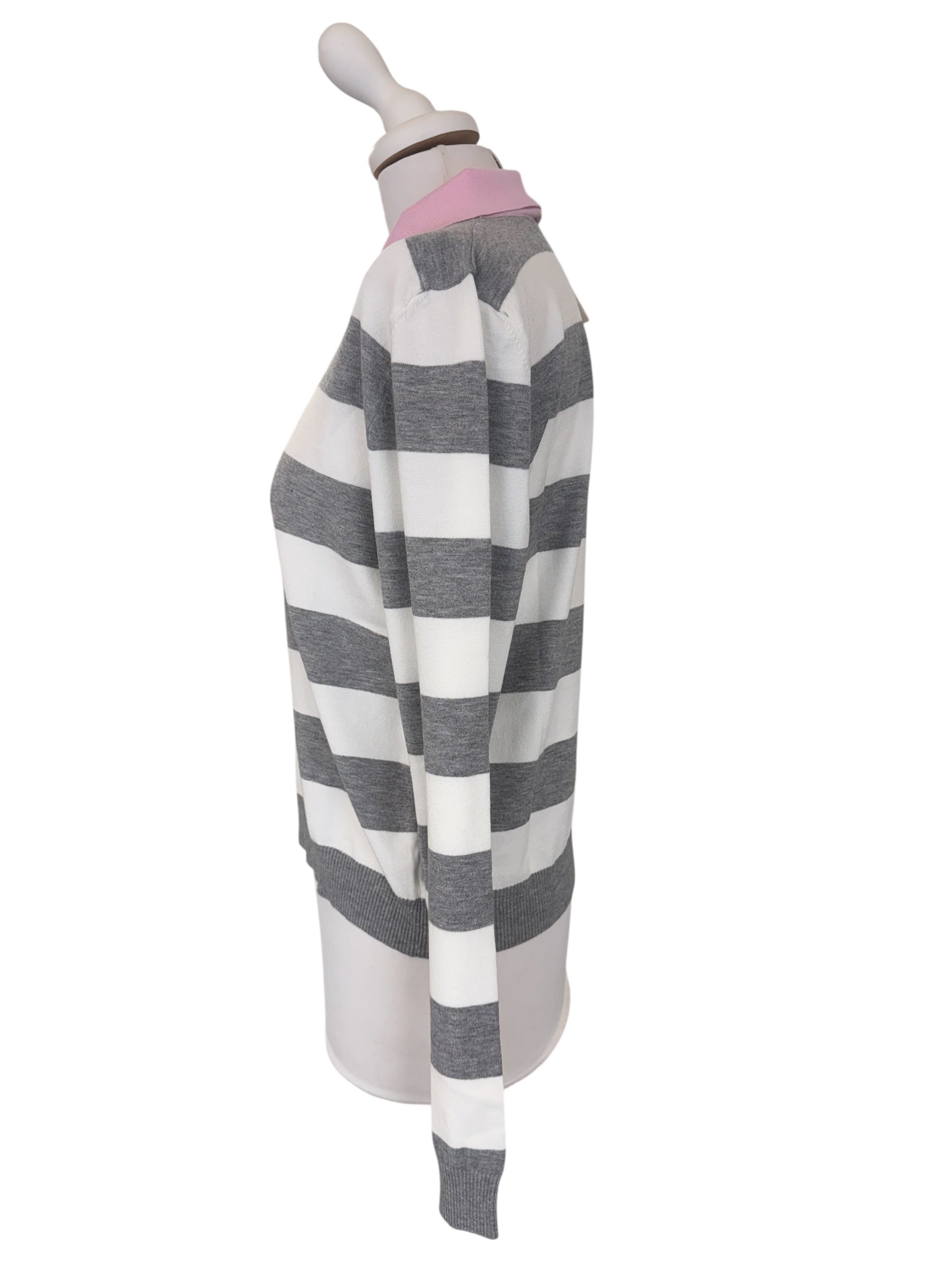 Paolo rigata grigio/bco collo rosa