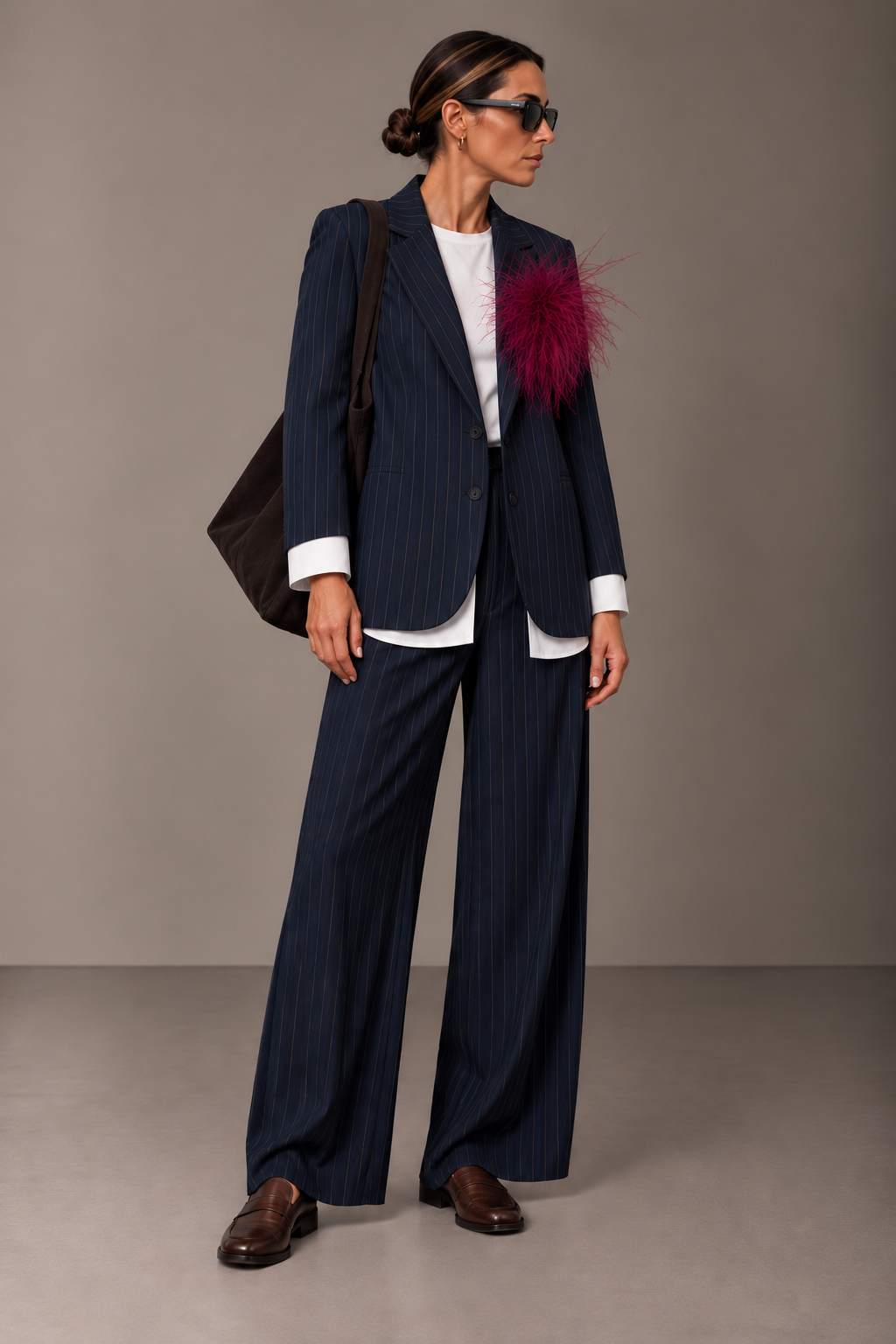 Giacca gessata blu con manica camicia removibile