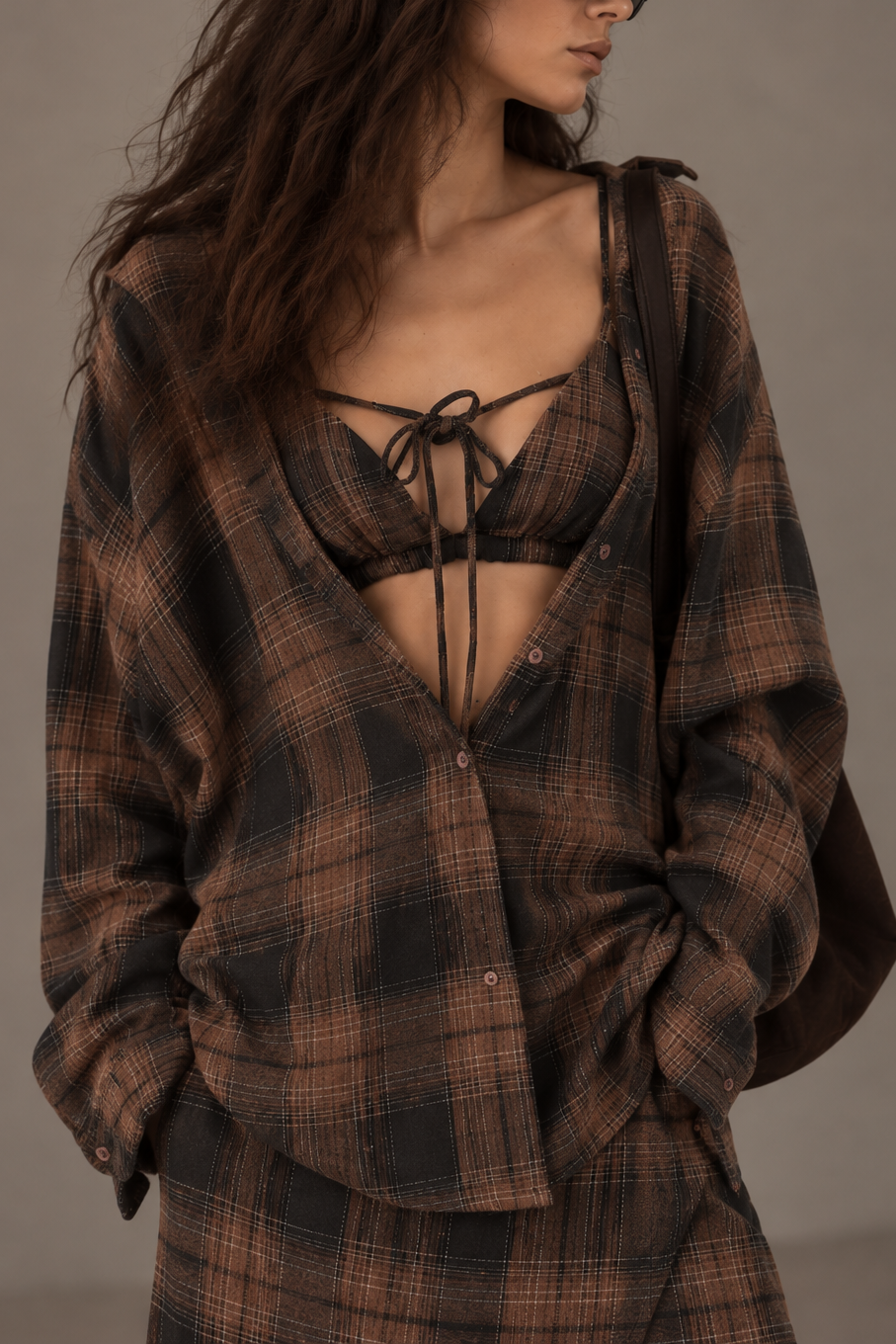 Tweenset top+ camicia check nero/bruciato