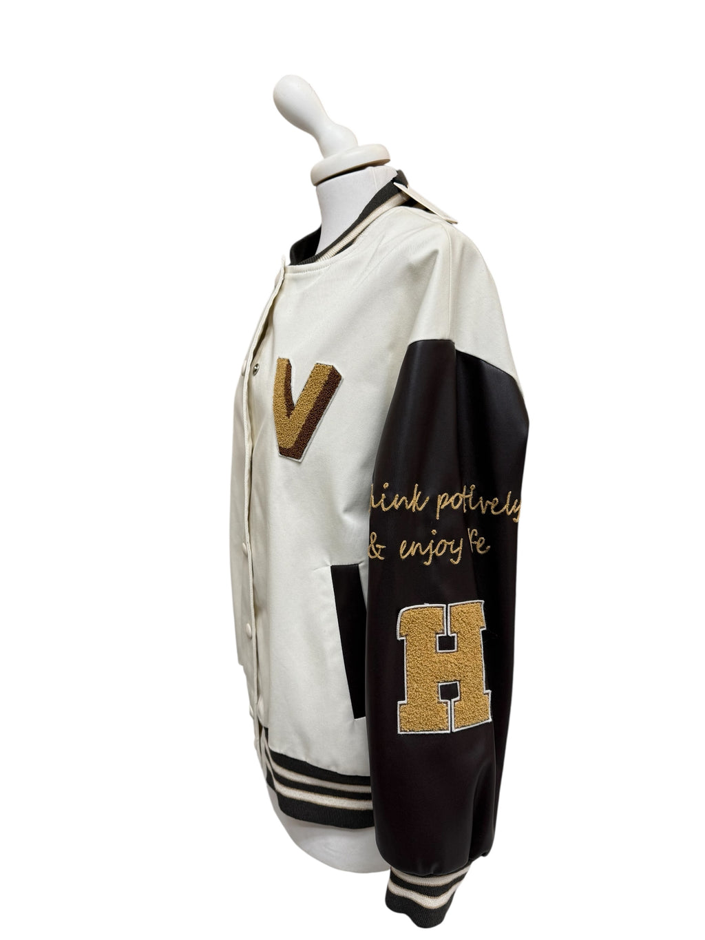 Bomber scritte manica in ecopelle