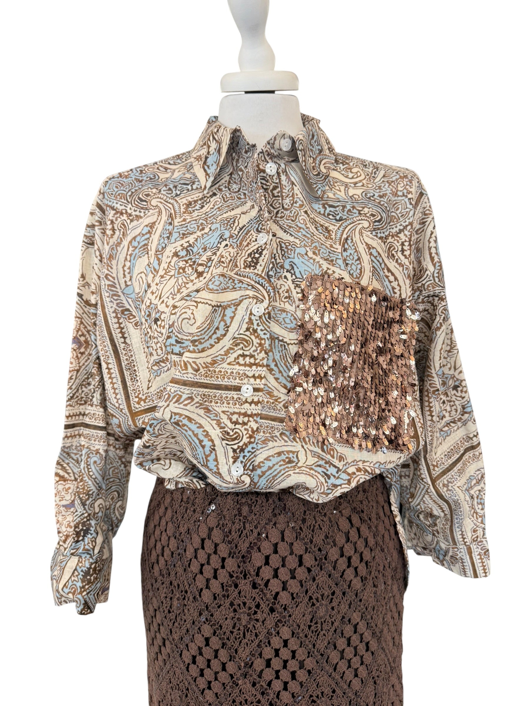 Camicia fantasia taschino paiettes bronzo