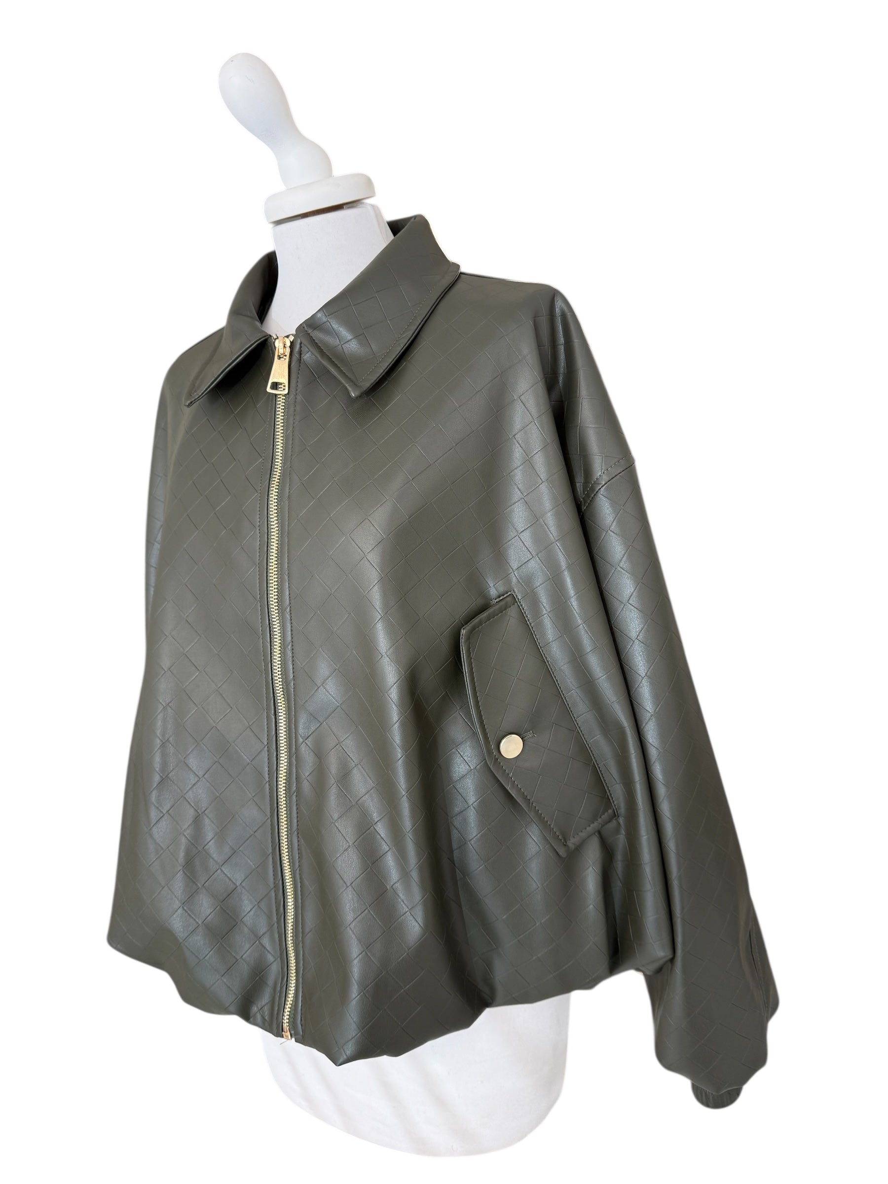 Bomber in ecopelle intrecciata verde