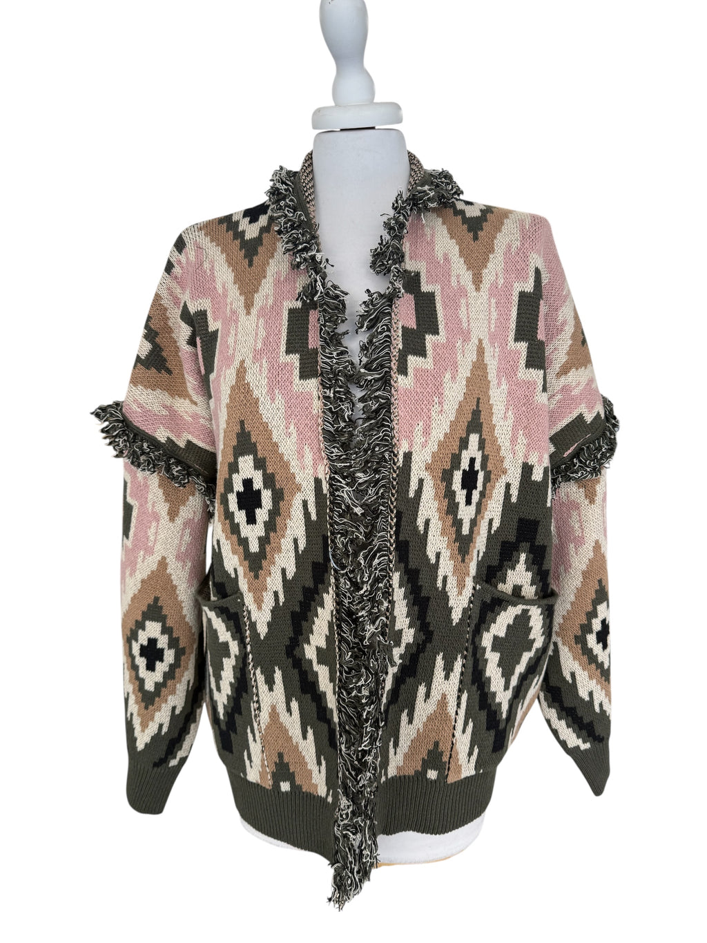 Cardigan alanui rosa/verde/camel