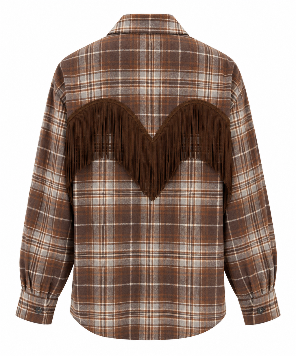 Camicia check con frange grigio/moro