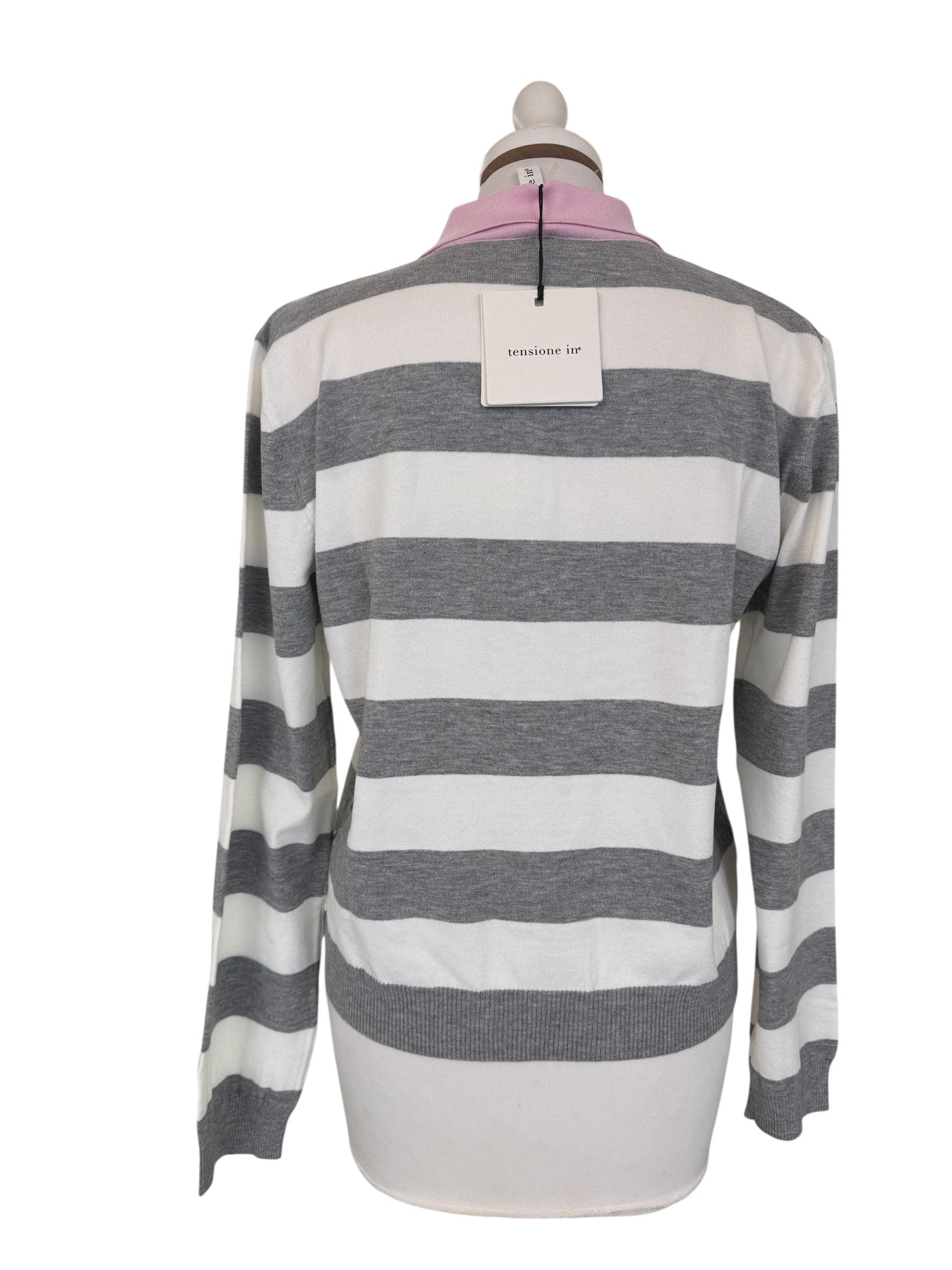 Paolo rigata grigio/bco collo rosa