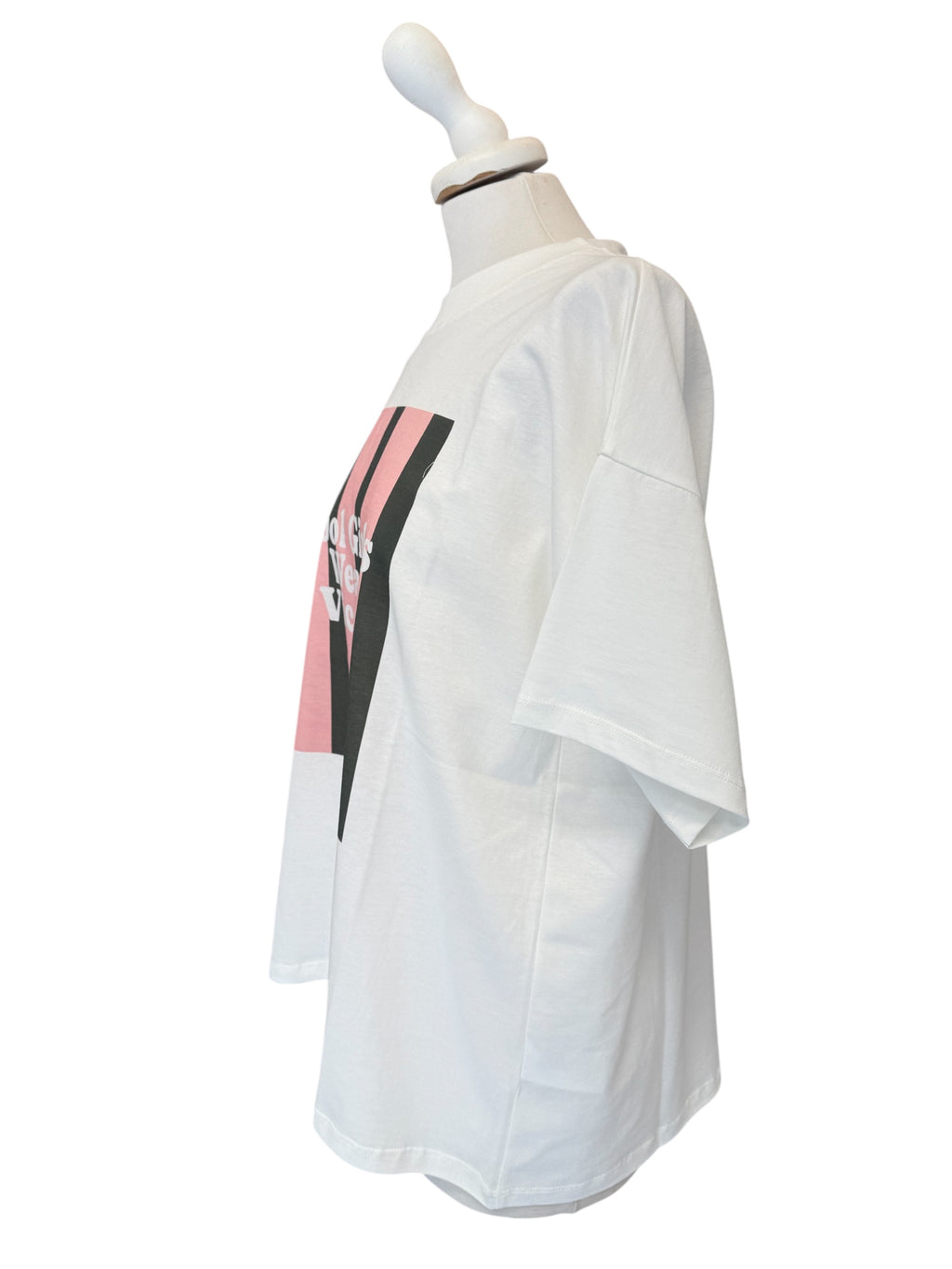 T-shirt over bianca stampa rigata