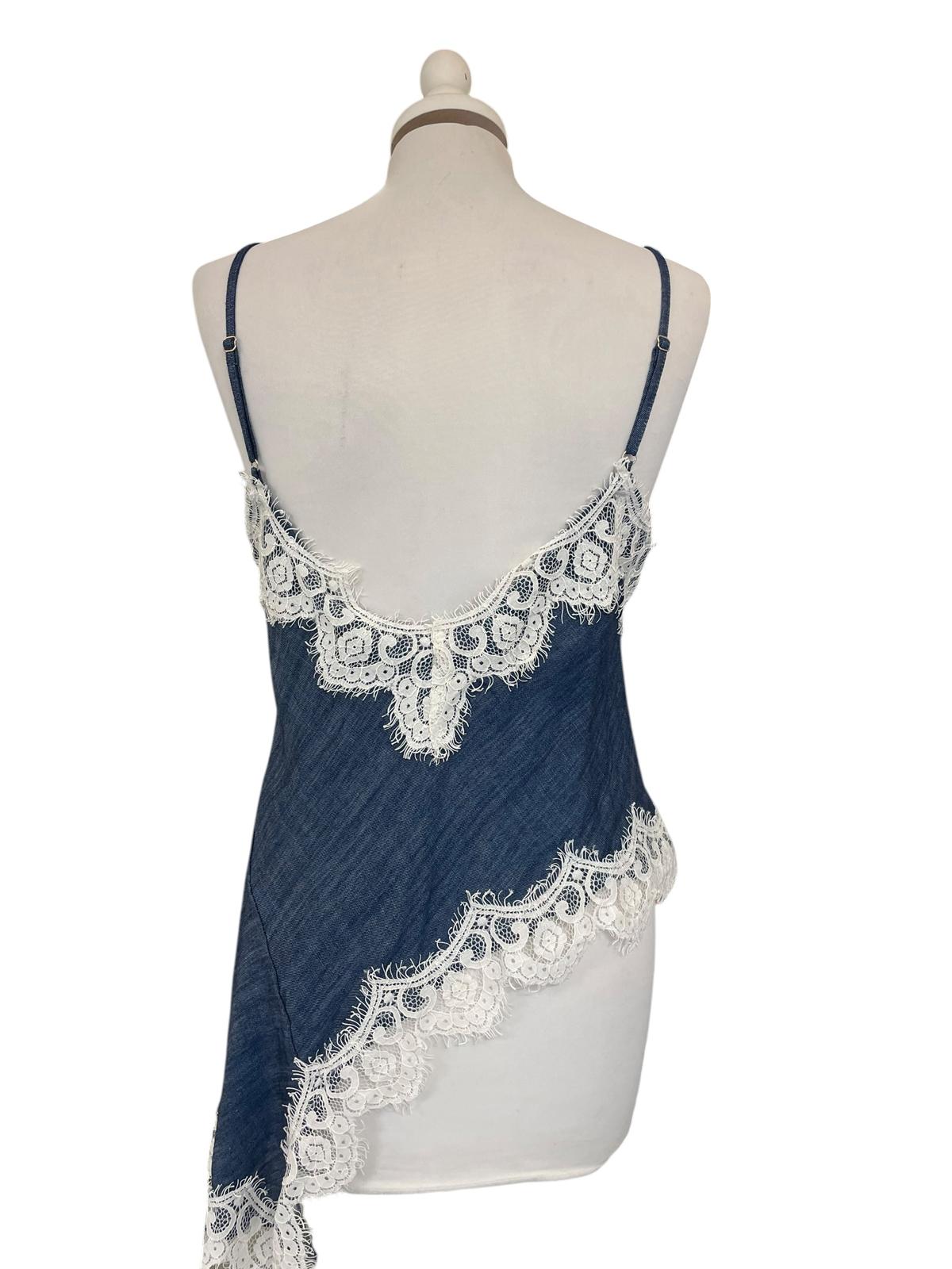 Top denim pizzo
