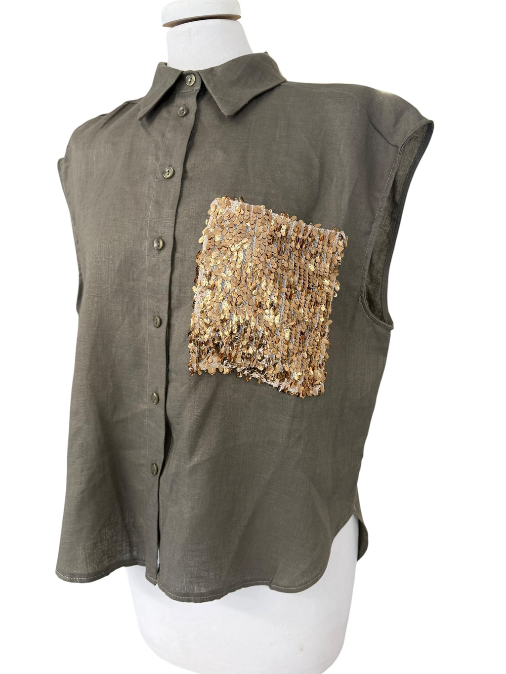 Camicia in lino con taschino in paiettes
