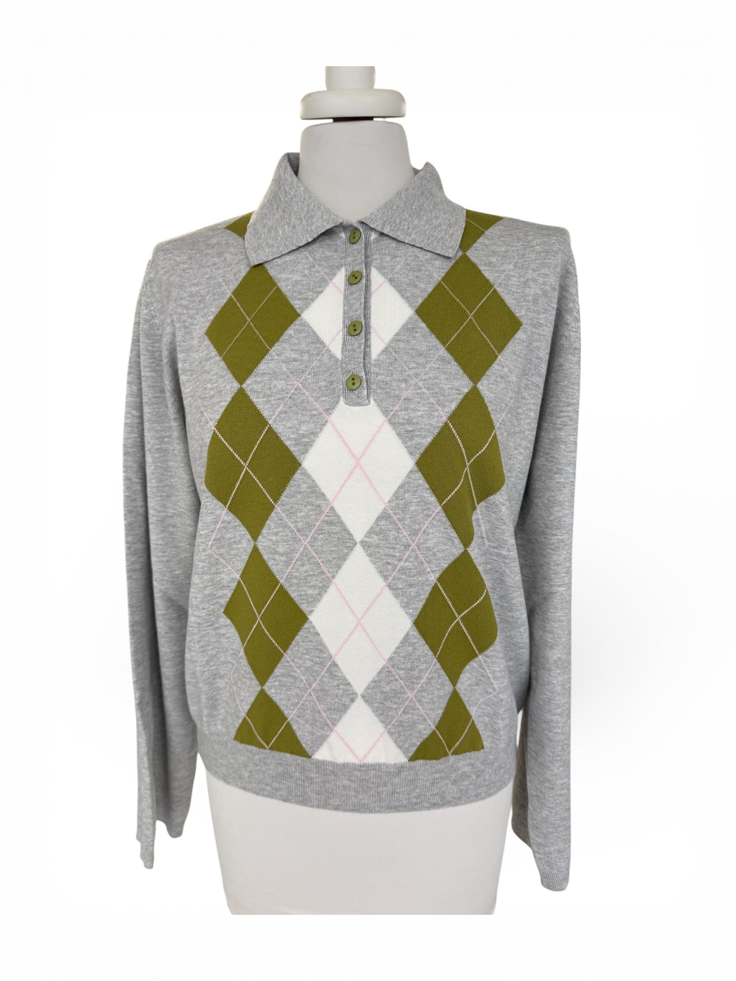 Polo rombi grigio/verde/panna/rosa