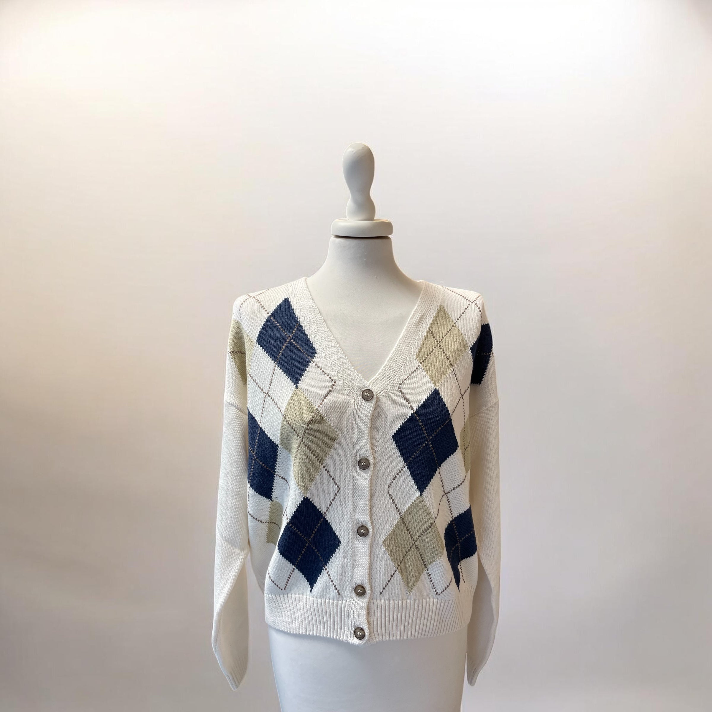 Cardigan rombi panna/beige/moro