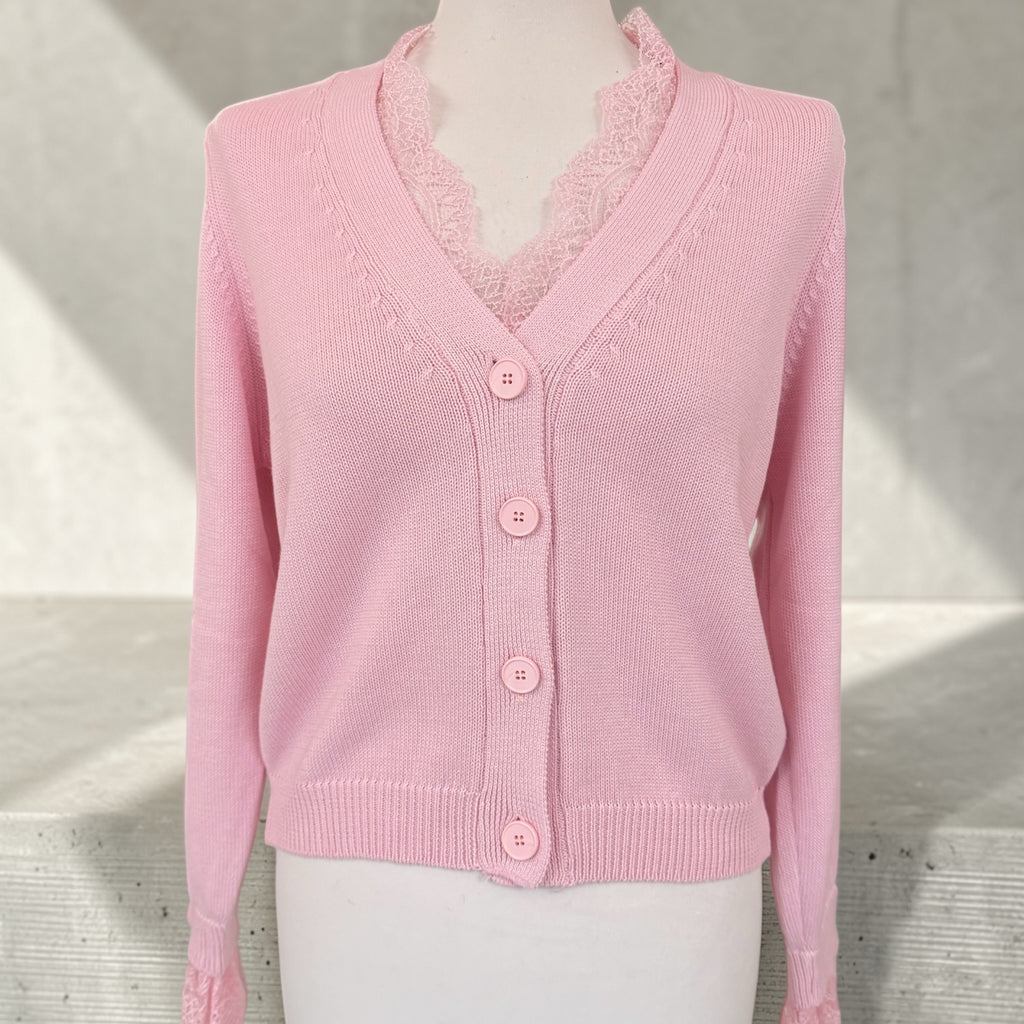 Cardigan con pizzo rosa