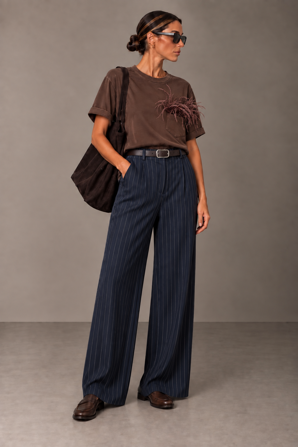 Pantalone palazzo gessato blu
