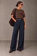 Pantalone palazzo gessato blu