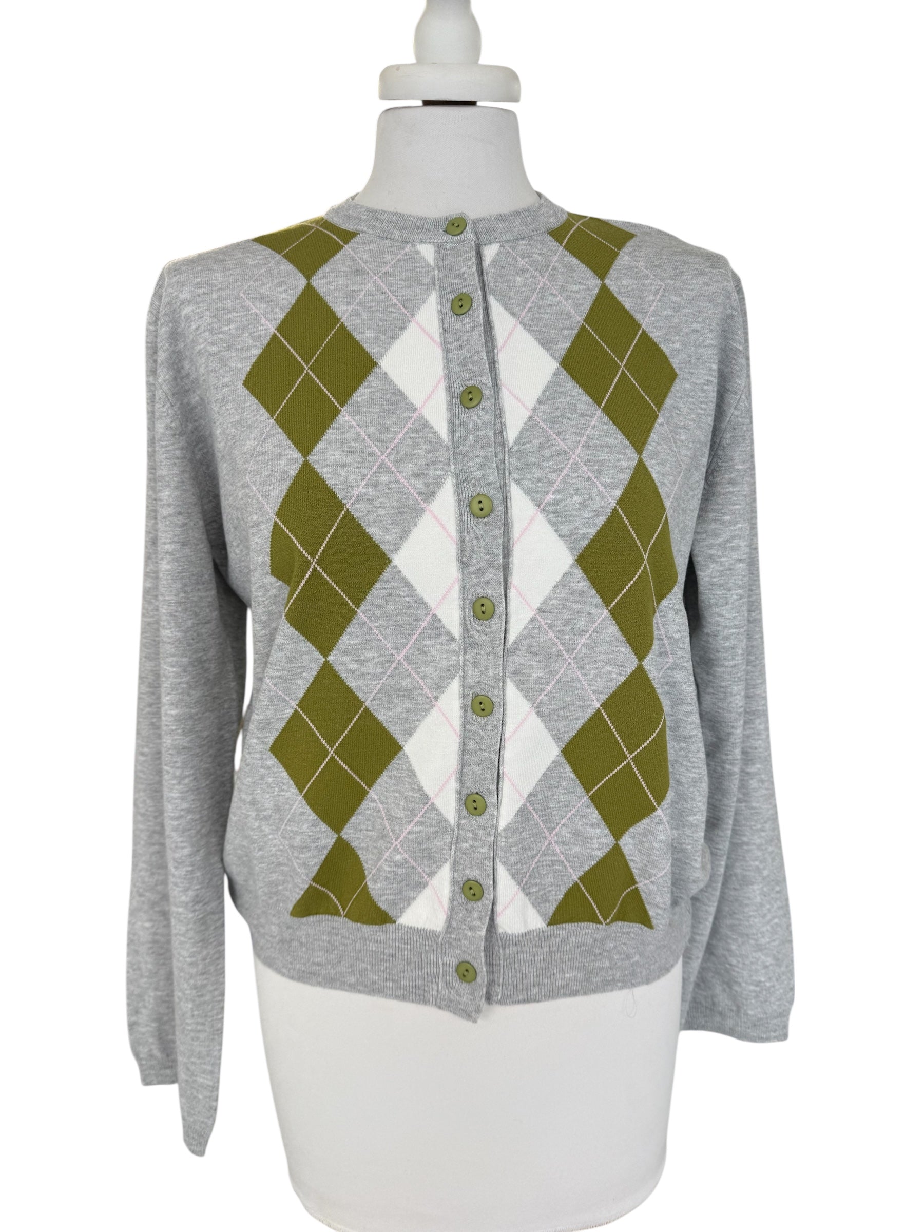 Golfino rombi grigio/verde/panna/rosa