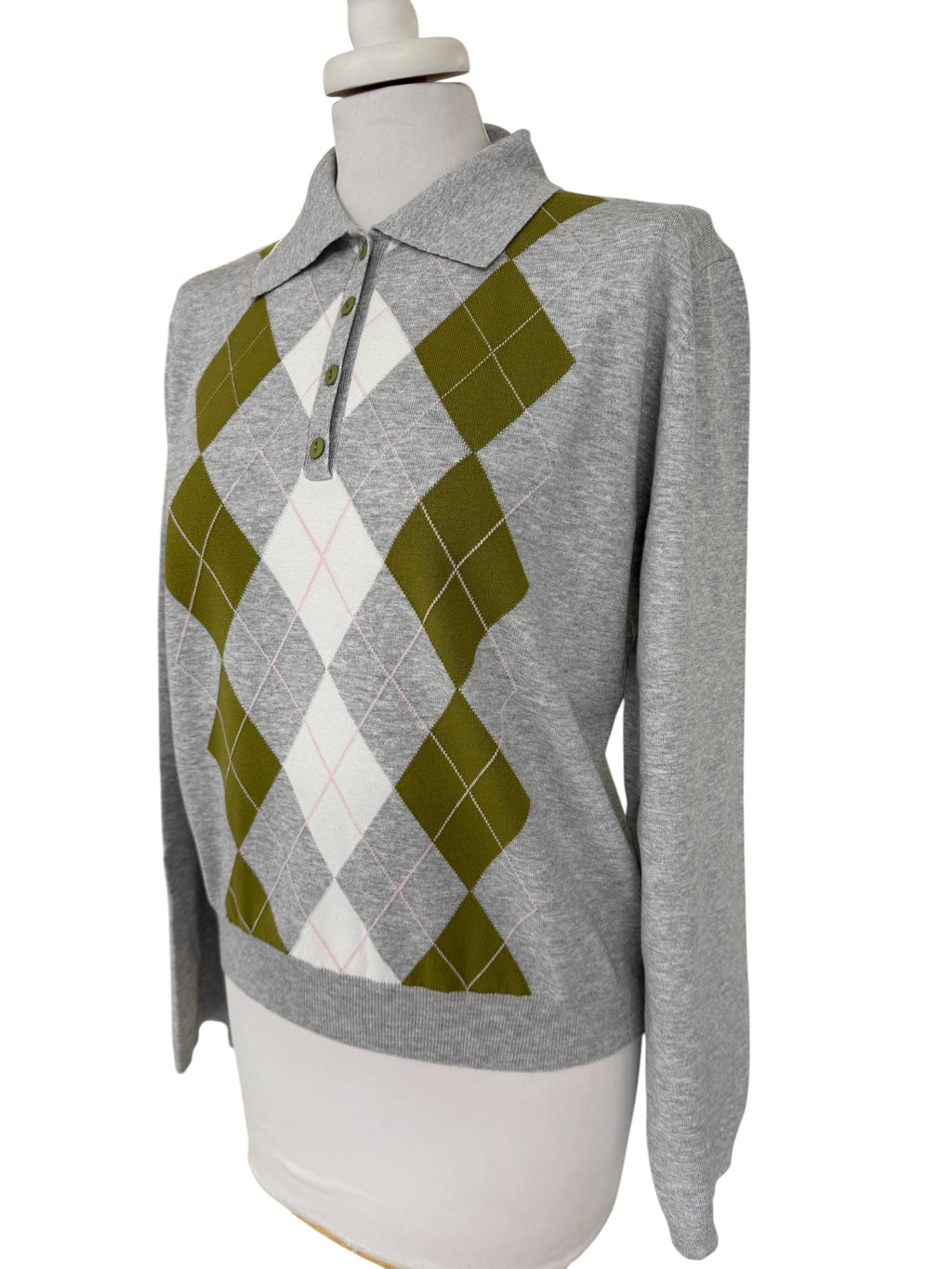 Polo rombi grigio/verde/panna/rosa