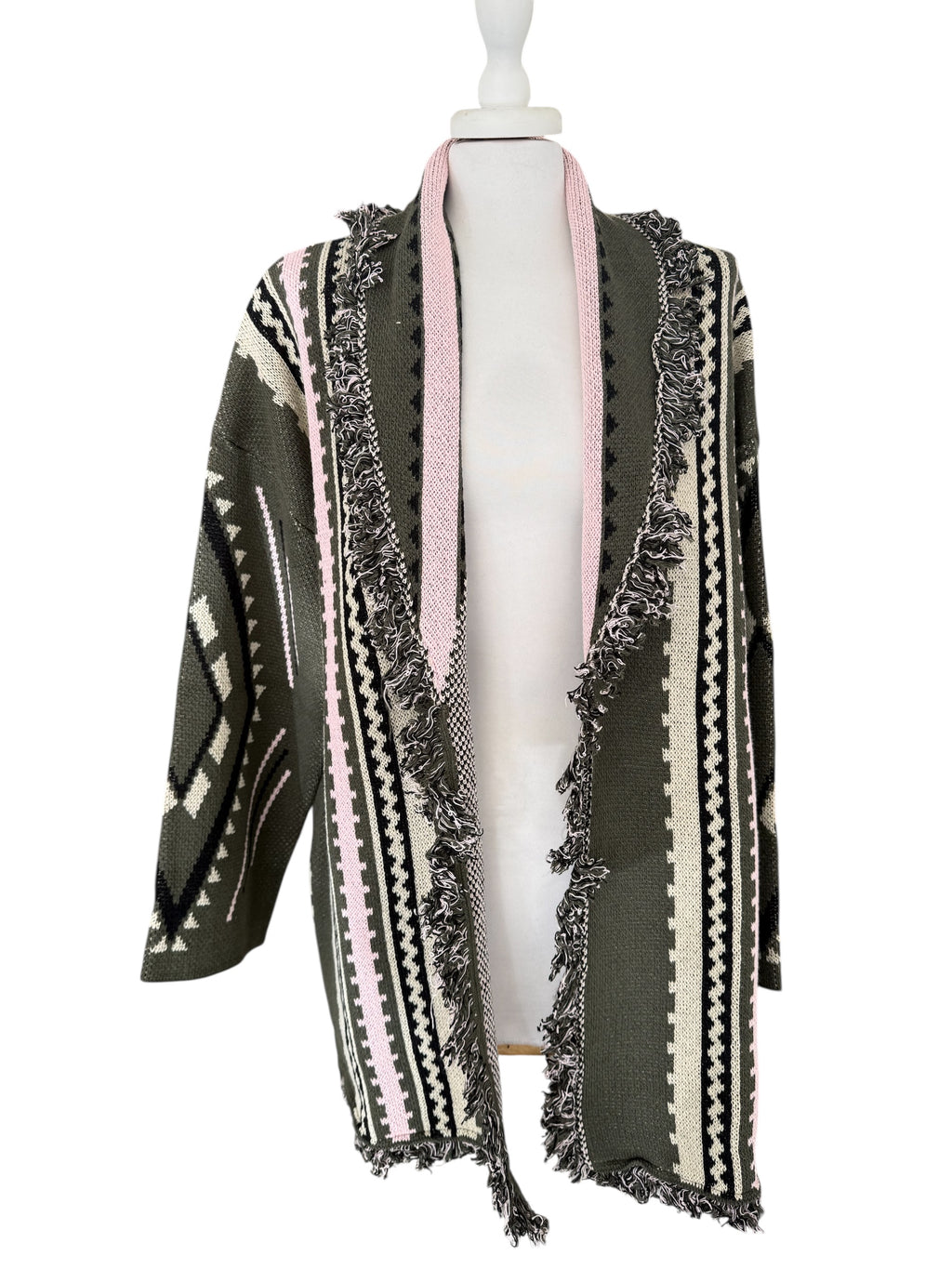Cardigan alanui con cintura verde/rosa/panna
