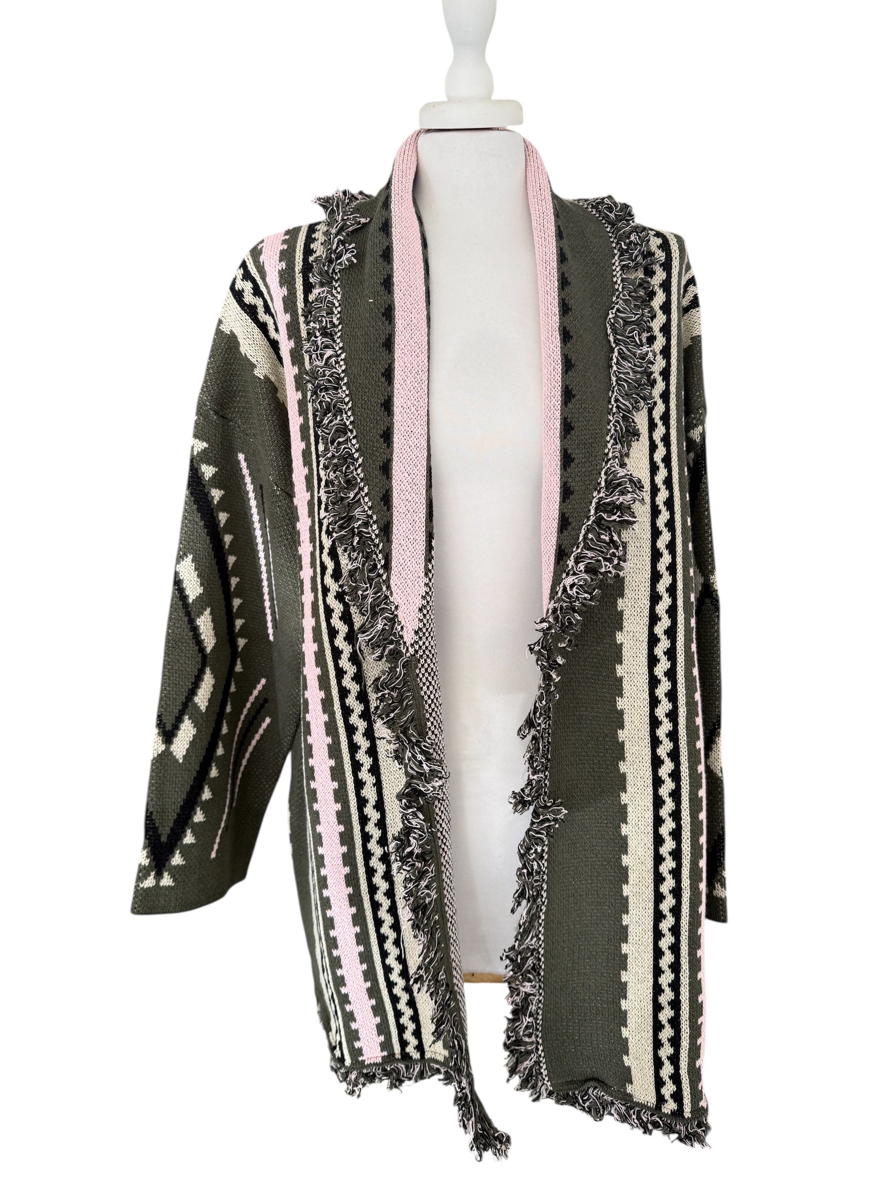 Cardigan alanui con cintura verde/rosa/panna