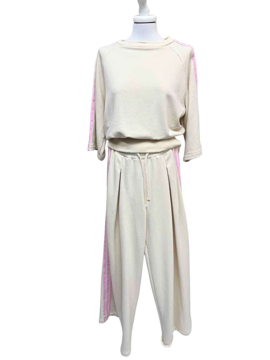 Pantalone panna/rosa bande laterali