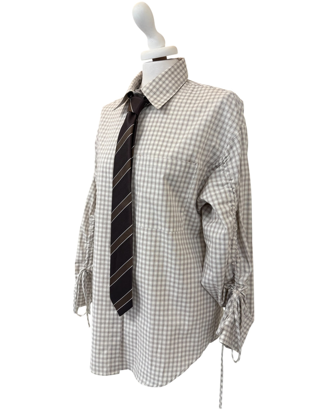 Camicia a quadri arriccio manica + cravatta