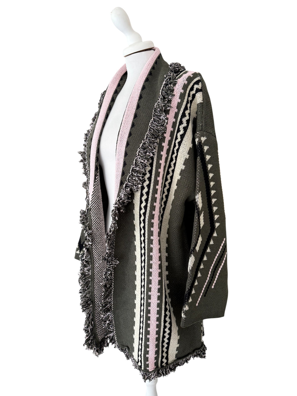Cardigan alanui con cintura verde/rosa/panna