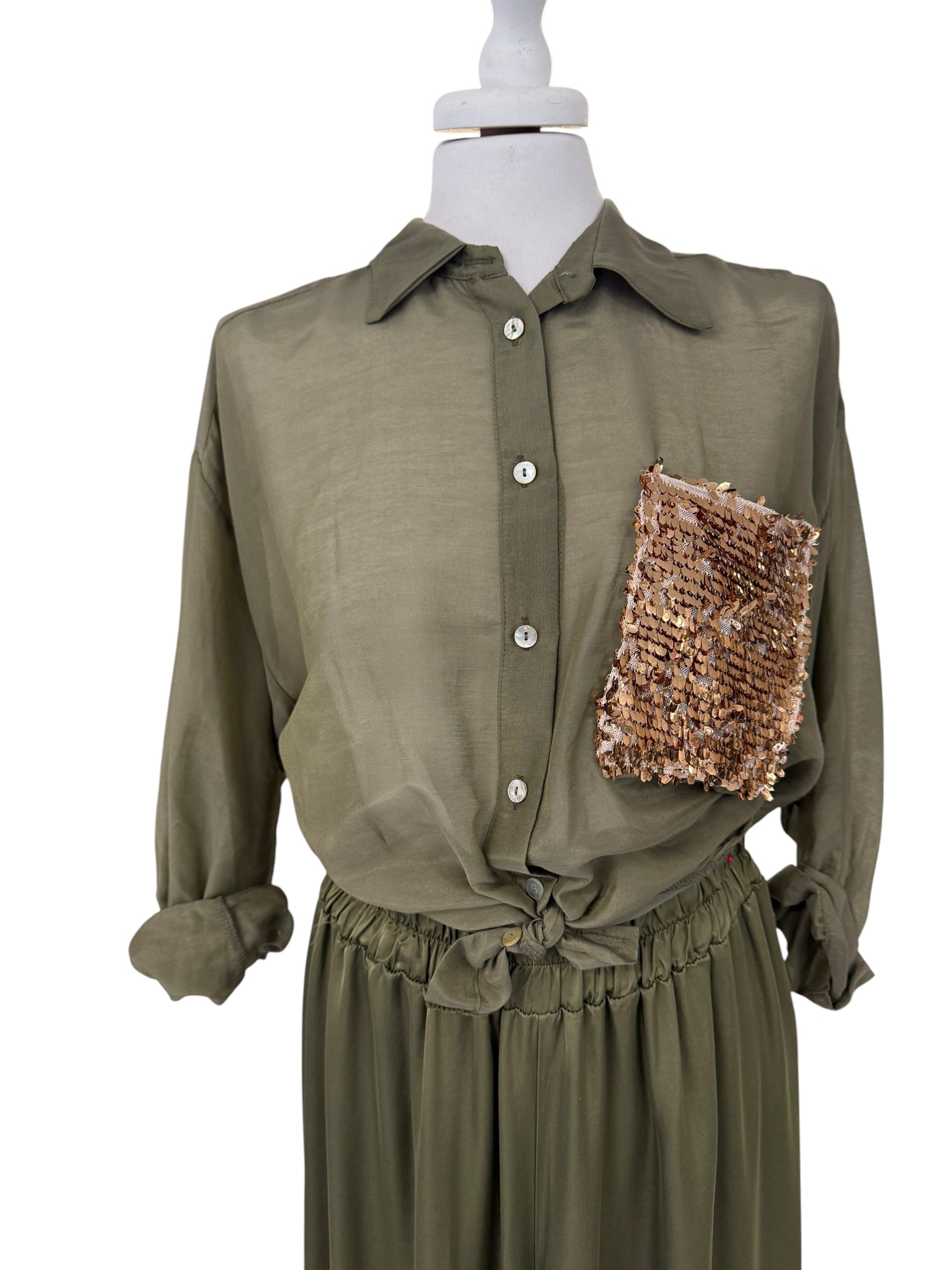 Camicia misto seta taschino in paiettes