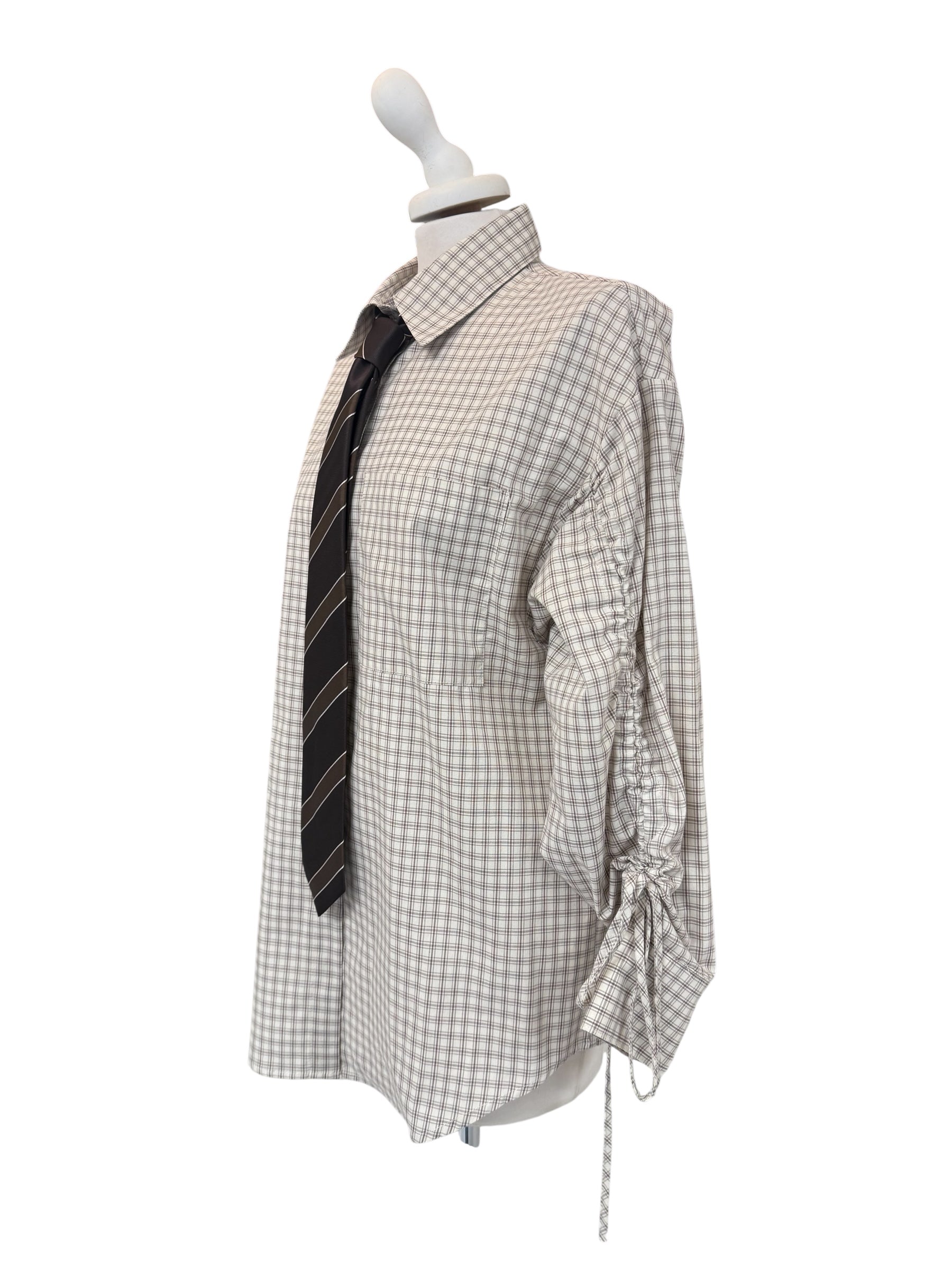 Camicia a quadri arriccio manica + cravatta