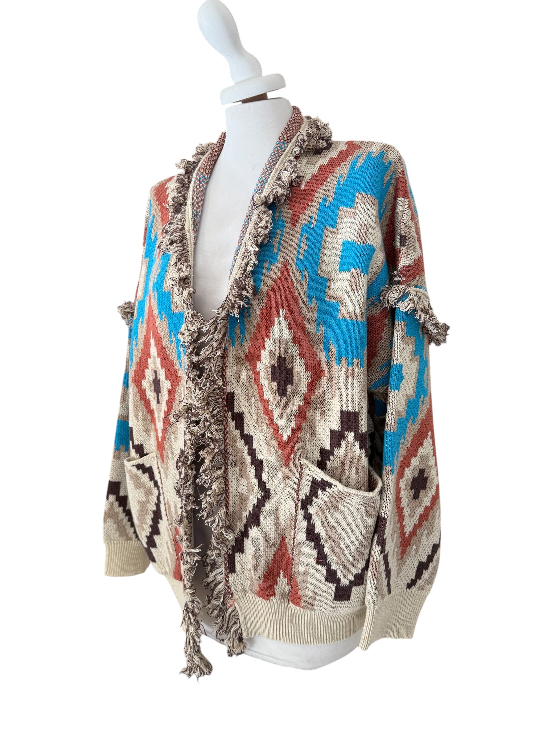 Cardigan rombi alanui beige/bruciato/turchese